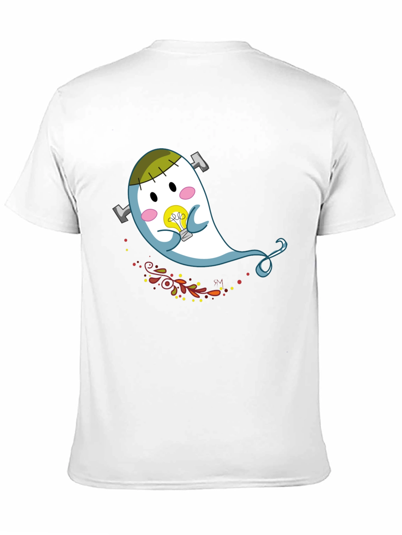 Cute Cartoon Ghost Graphic Tee - Black Cotton T-Shirt