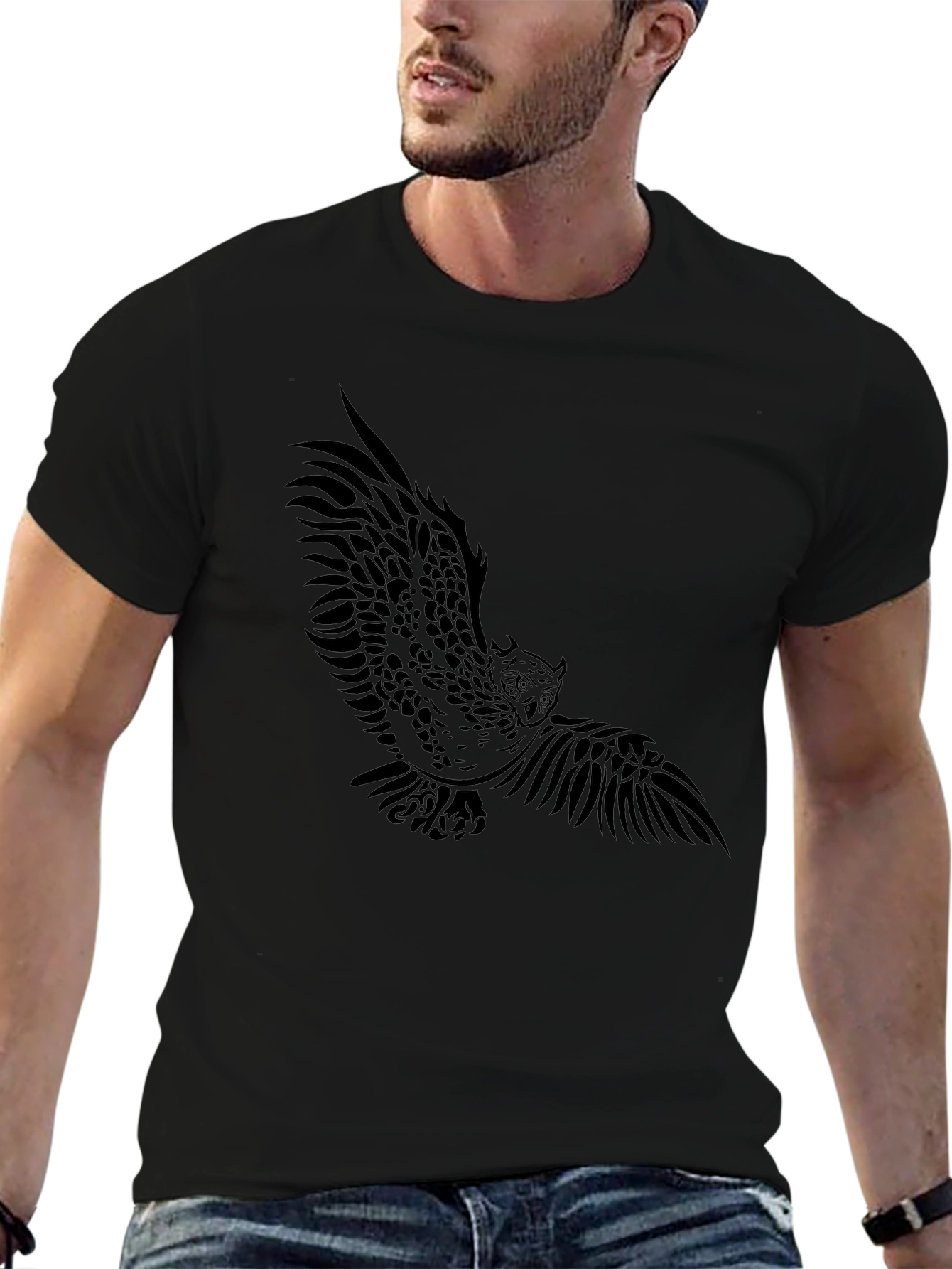 Tribal Owl Graphic Black T-Shirt