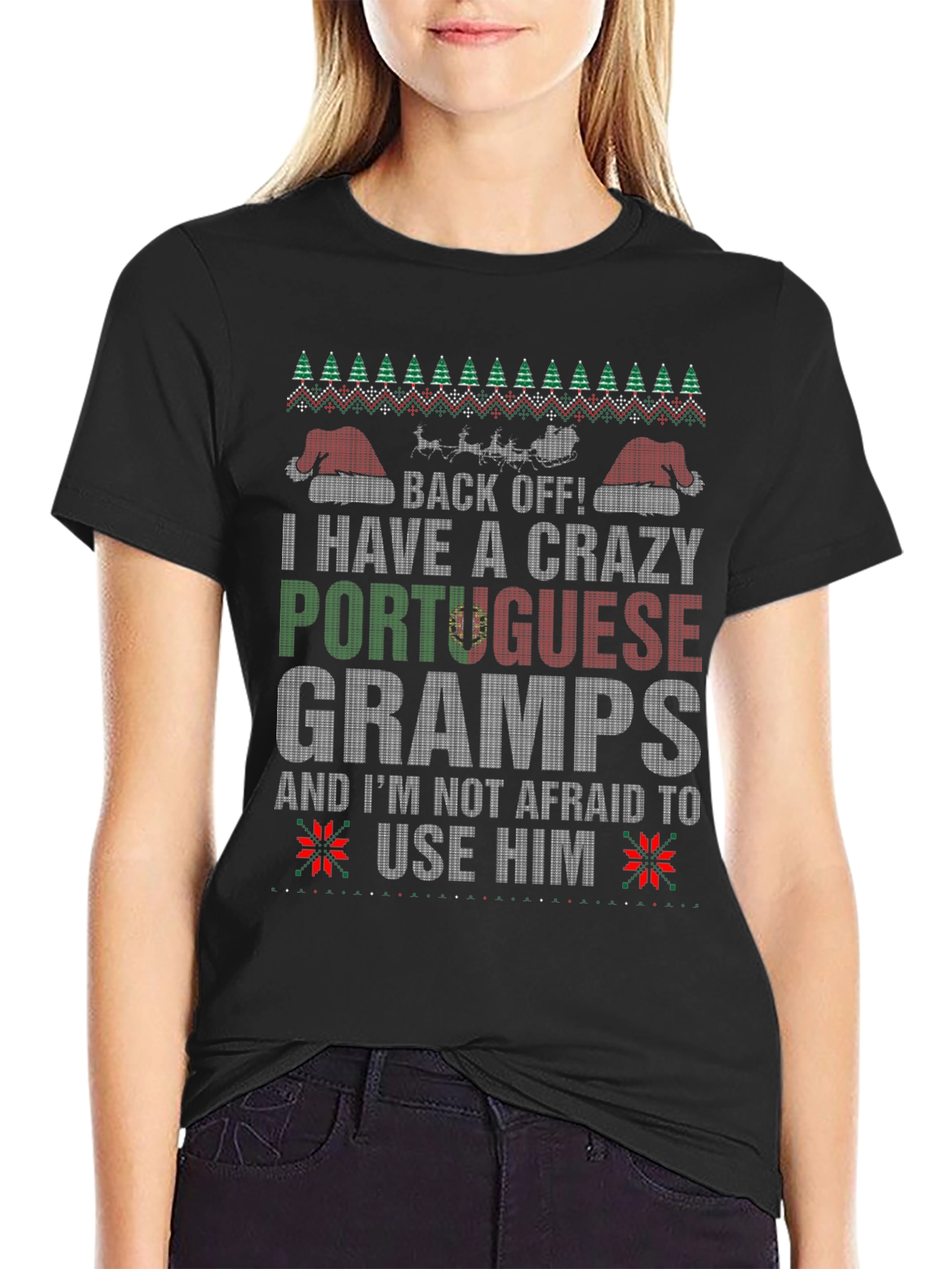 Crazy Portuguese Gramps Christmas Sweater T-Shirt