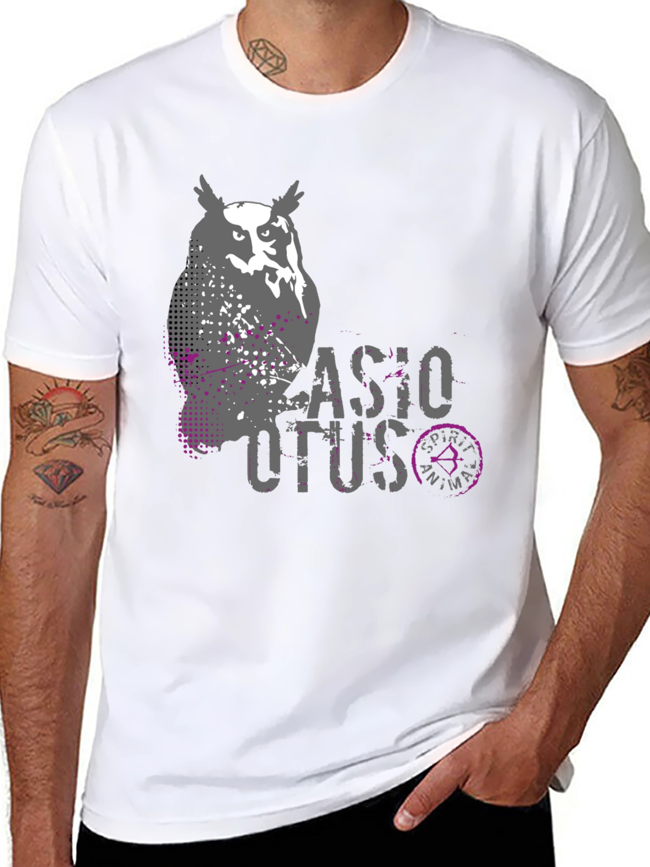 Owl Spirit Animal Graphic Print Mens Black T-Shirt