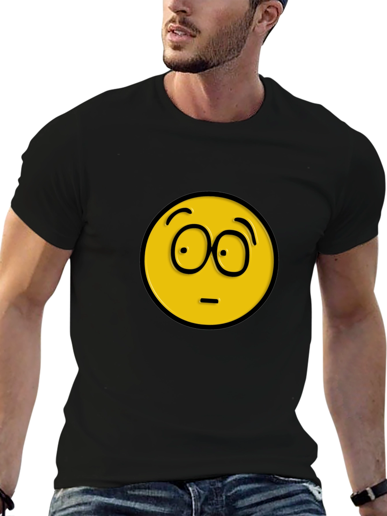 Confused Emoji Black T-Shirt - Express Yourself!