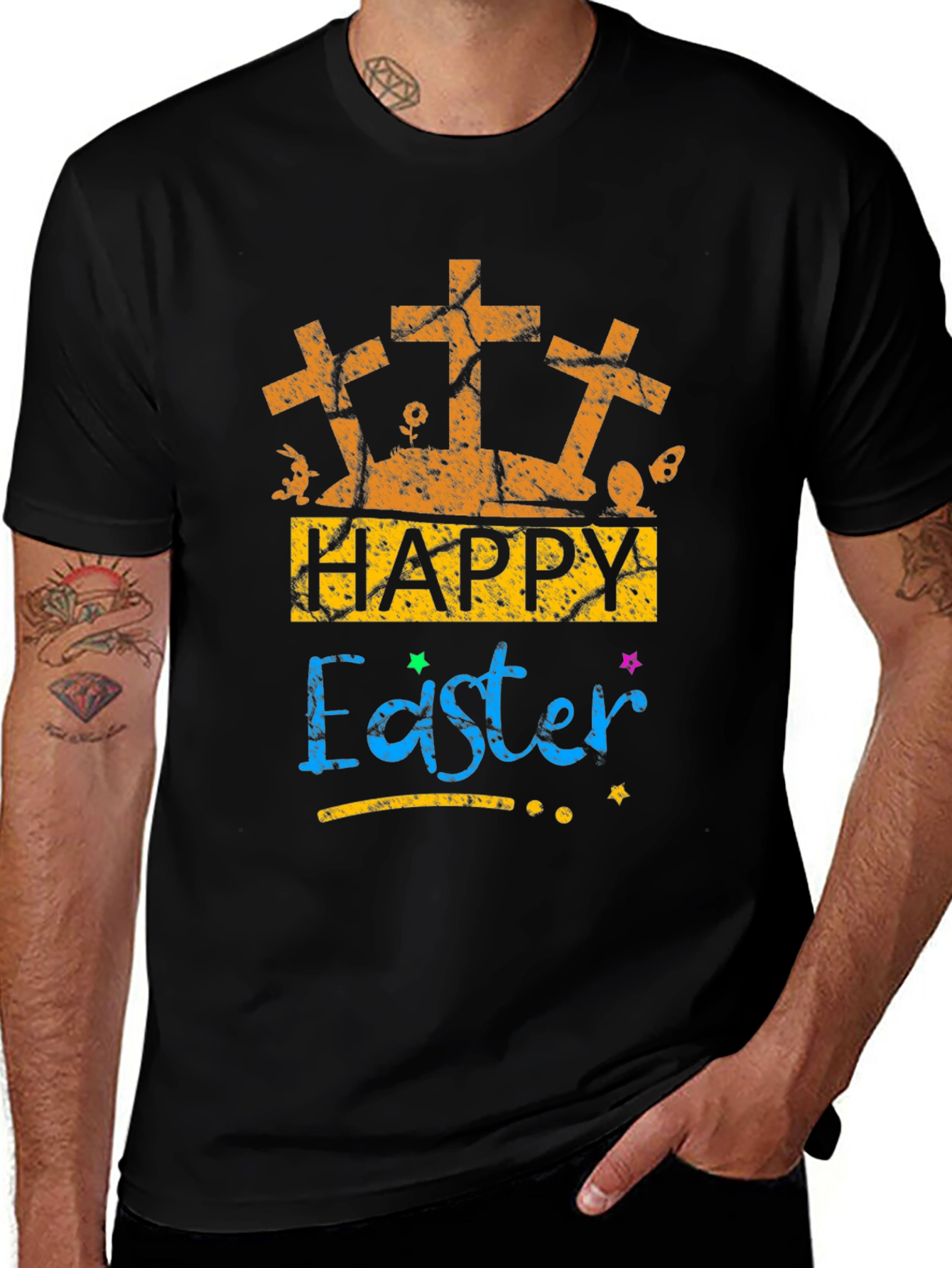 Happy Easter T-Shirt with Crosses and Bunny
