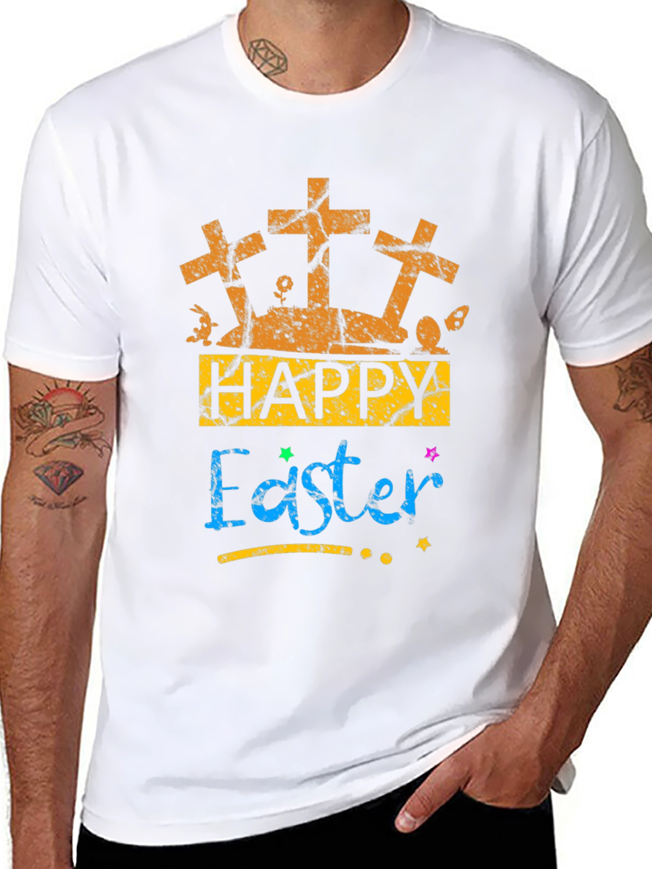 Happy Easter T-Shirt with Crosses and Bunny