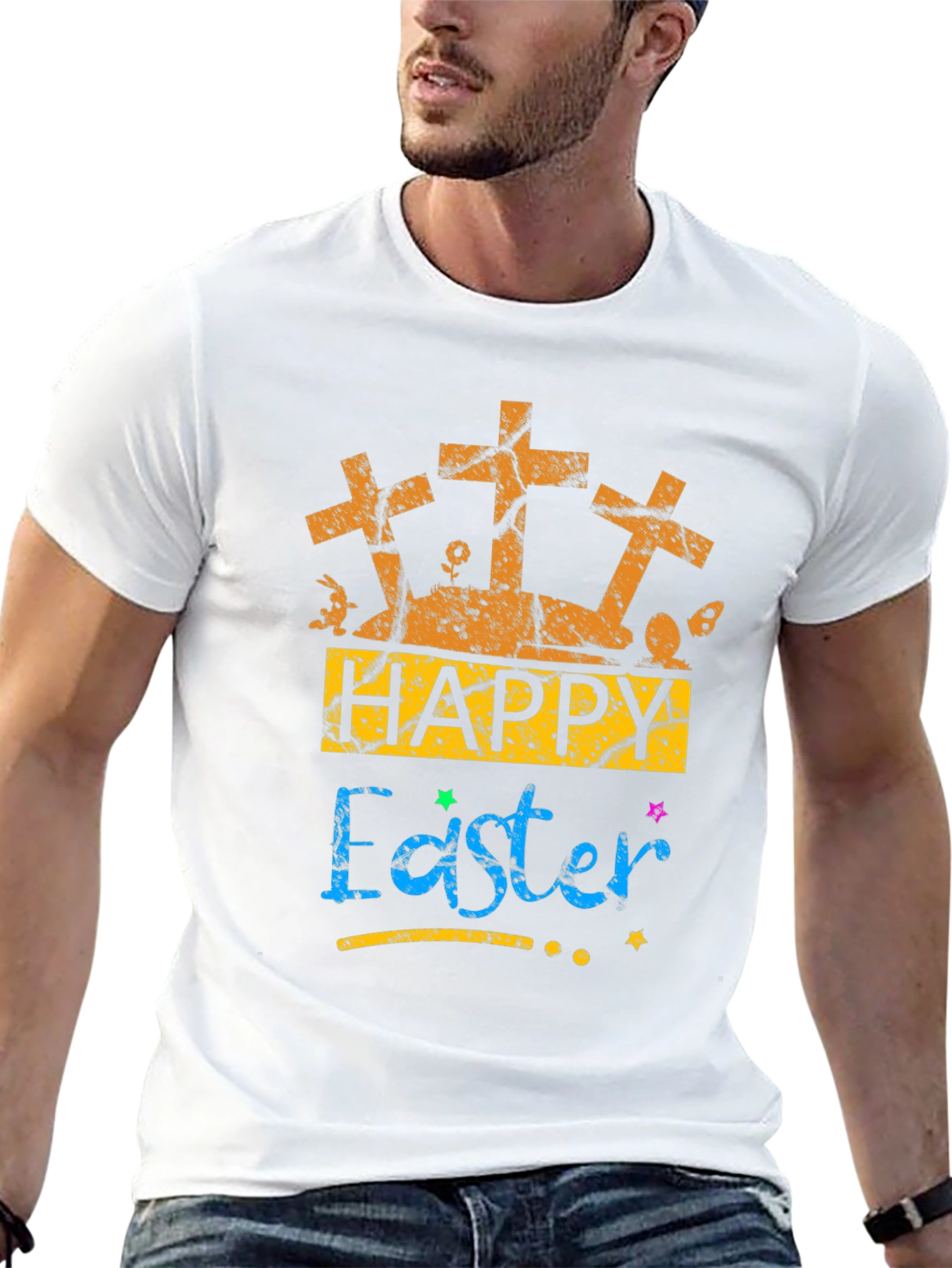 Happy Easter T-Shirt with Crosses and Bunny