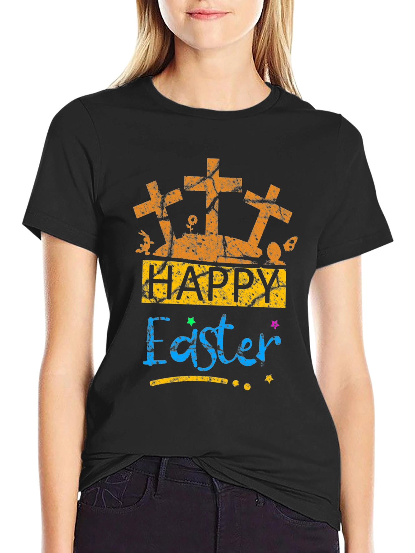Happy Easter T-Shirt with Crosses and Bunny