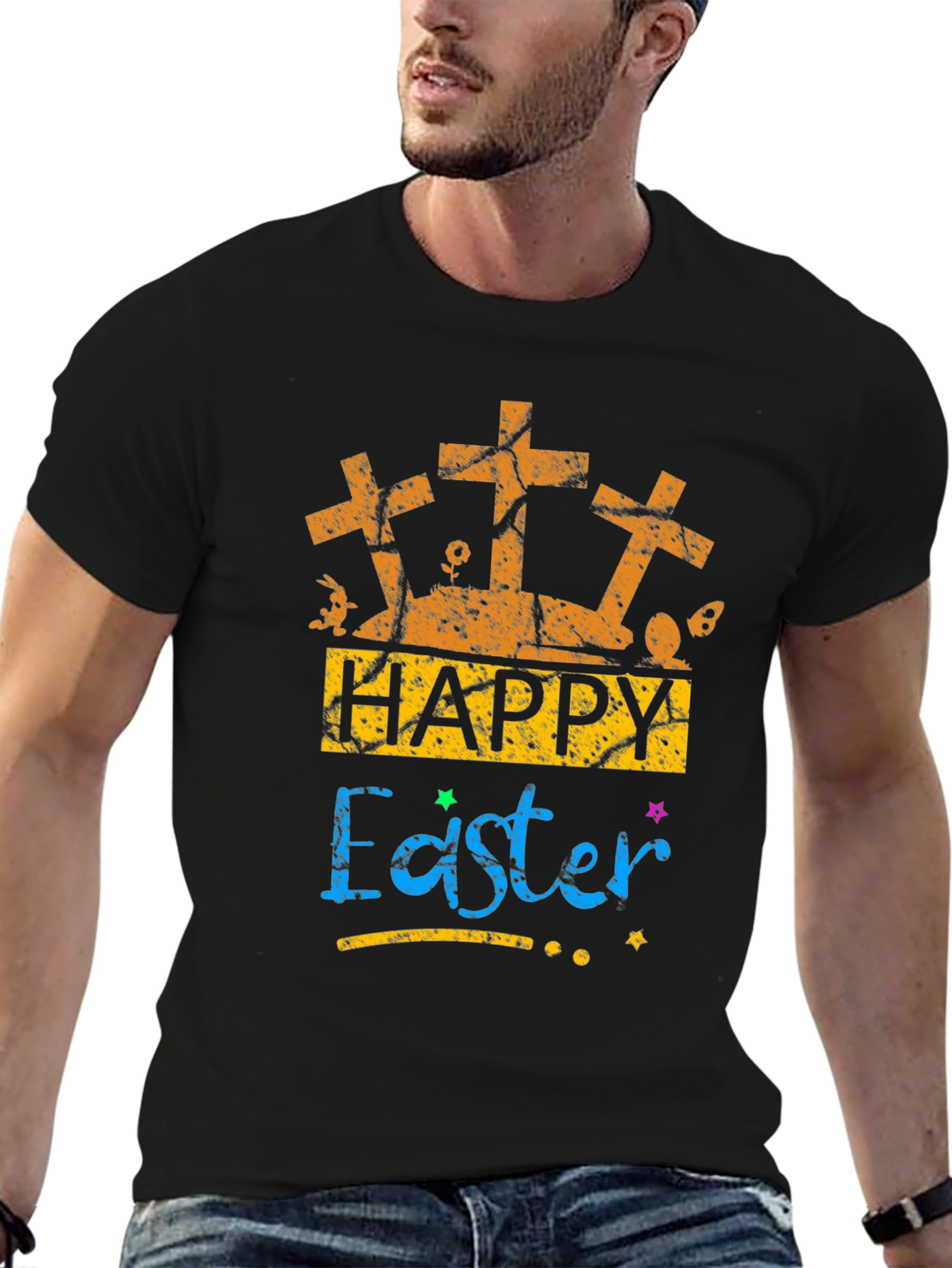 Happy Easter T-Shirt with Crosses and Bunny