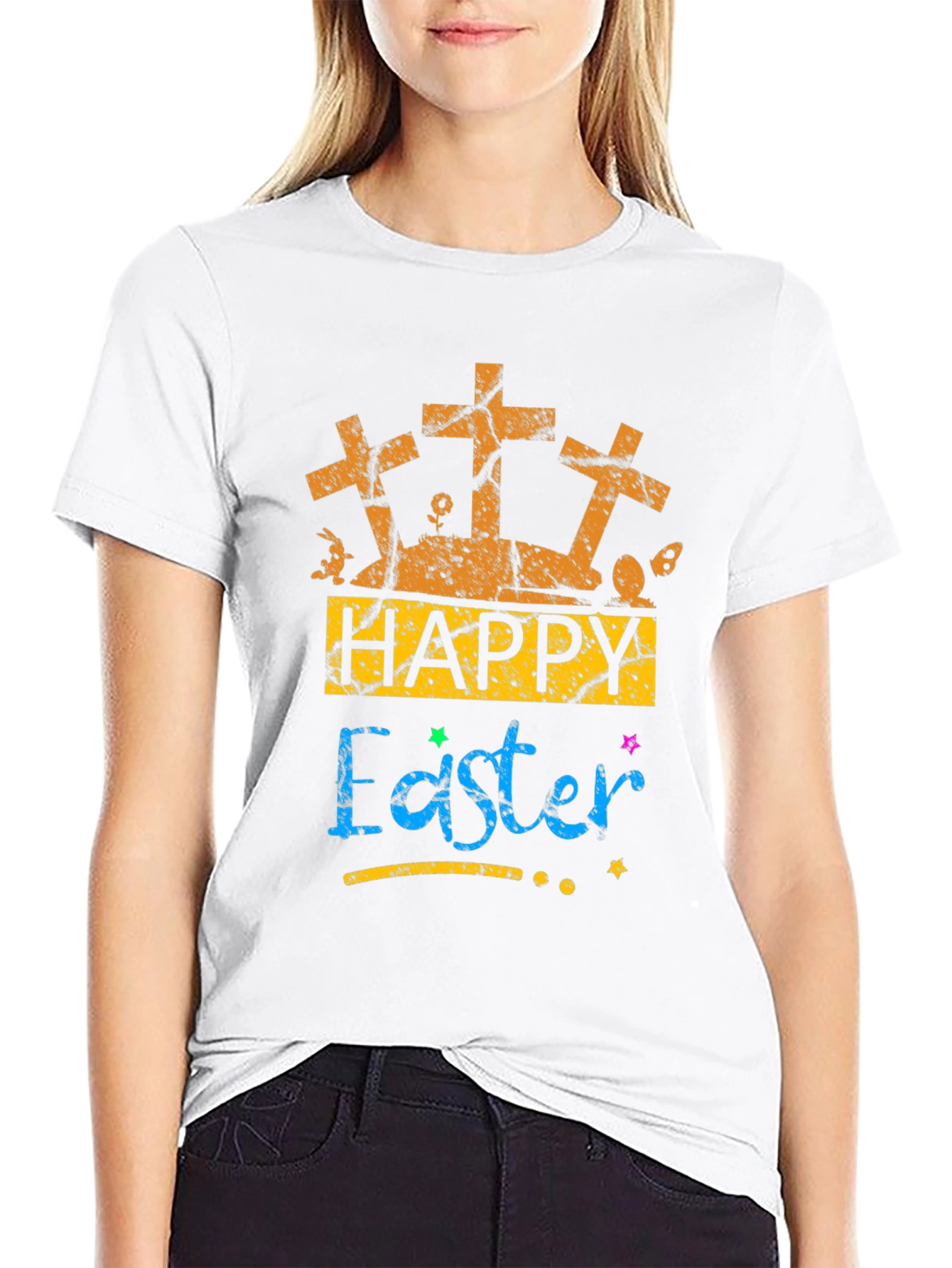 Happy Easter T-Shirt with Crosses and Bunny