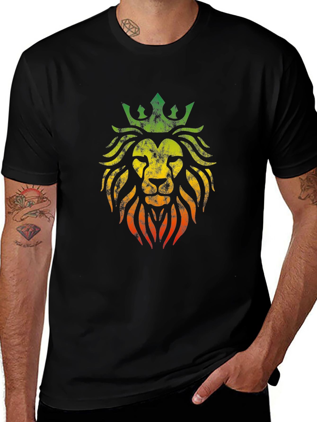 Rasta Lion King Mens Black T-Shirt