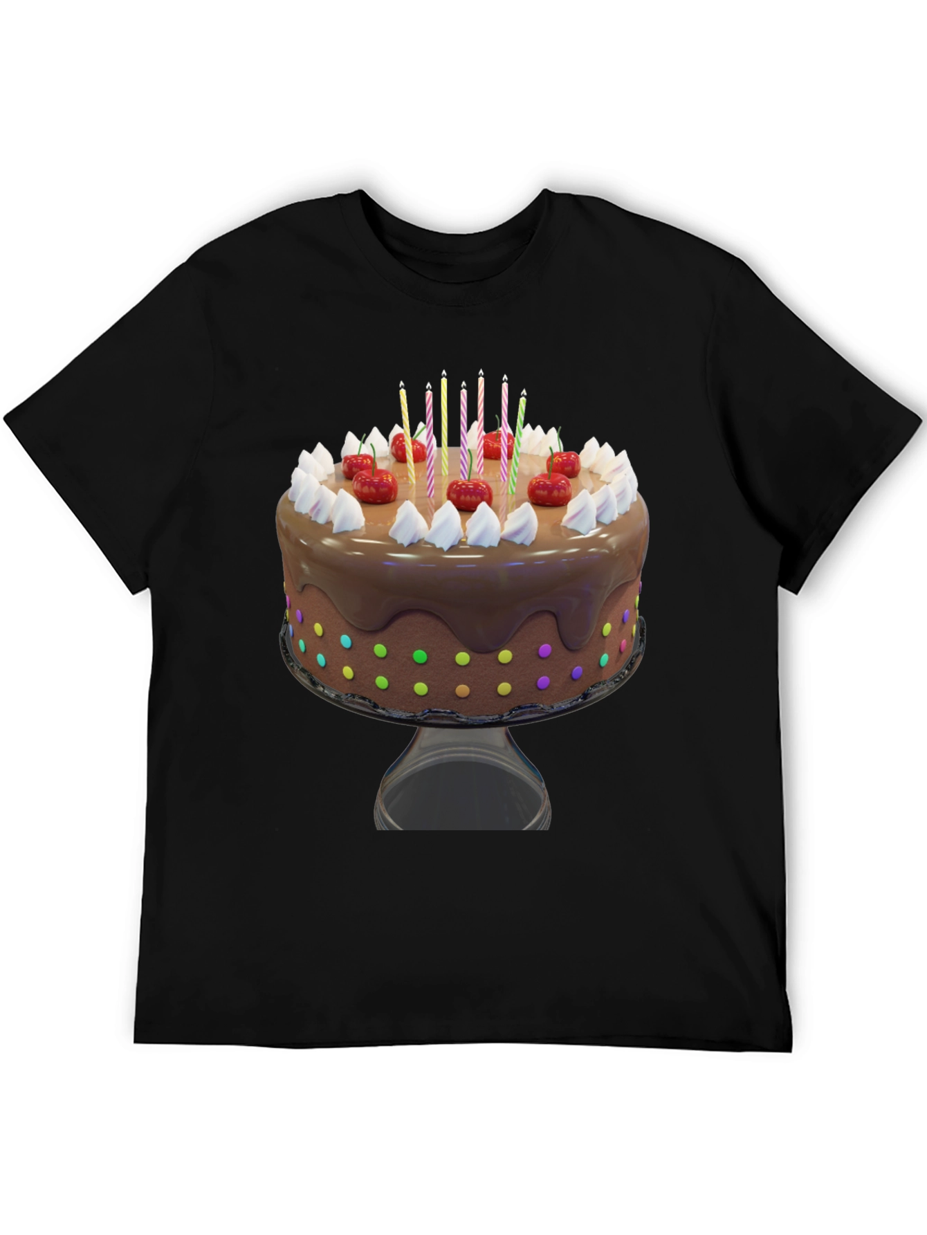 Birthday Cake Graphic Tee - Black Cotton T-Shirt