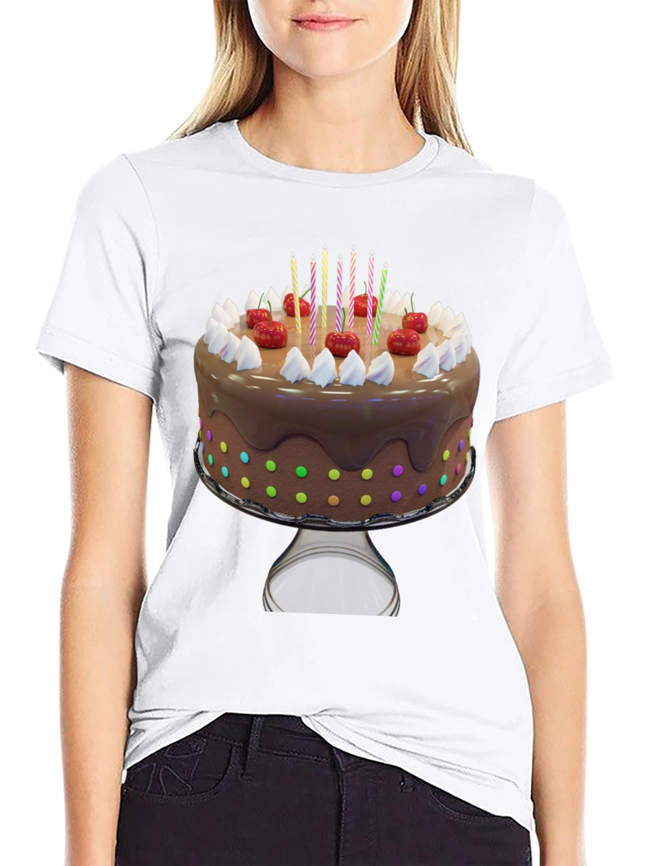 Birthday Cake Graphic Tee - Black Cotton T-Shirt