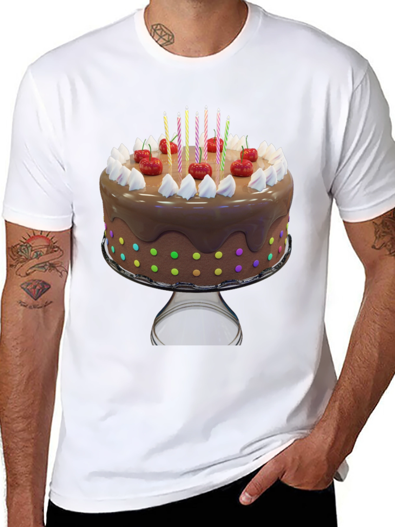 Birthday Cake Graphic Tee - Black Cotton T-Shirt