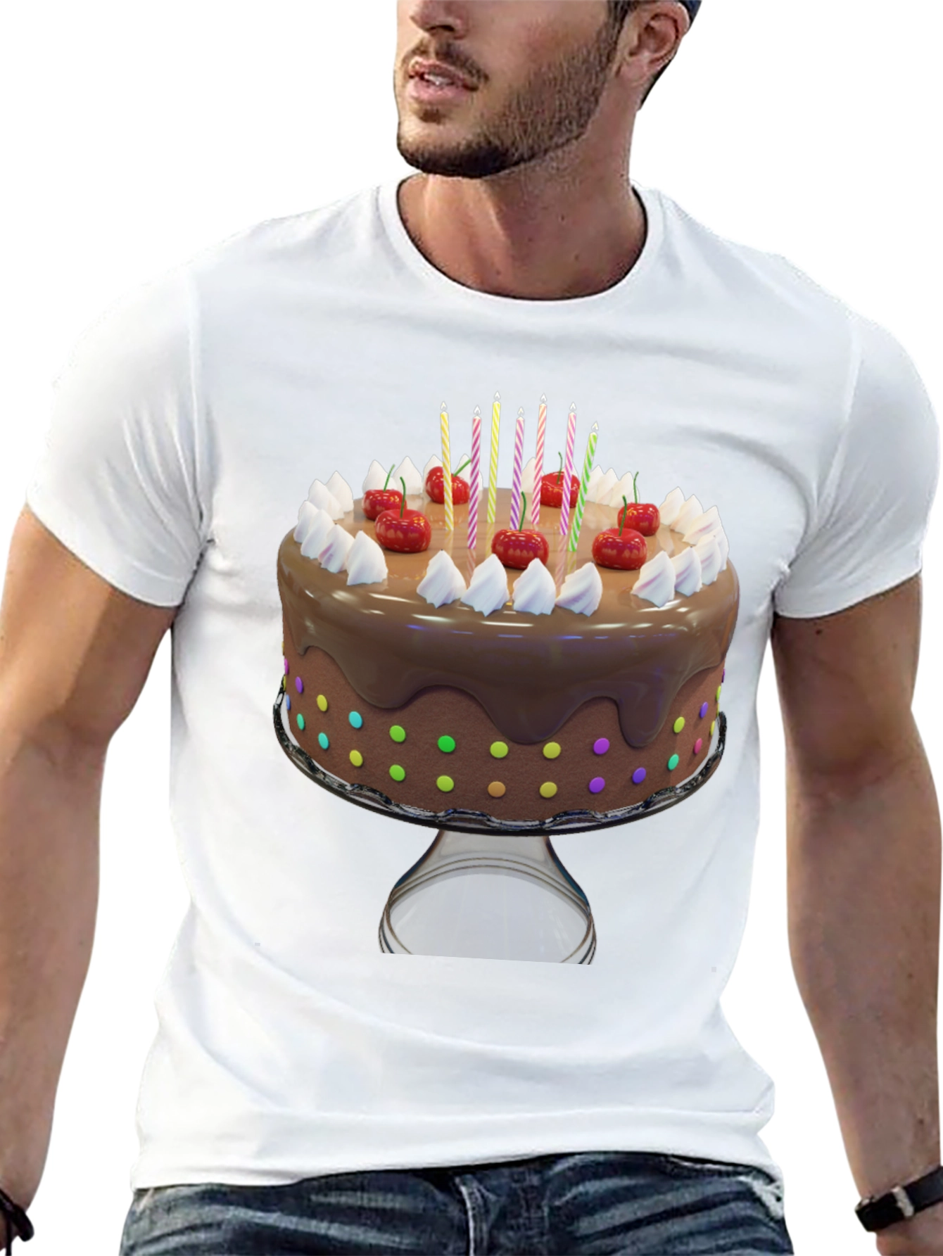 Birthday Cake Graphic Tee - Black Cotton T-Shirt