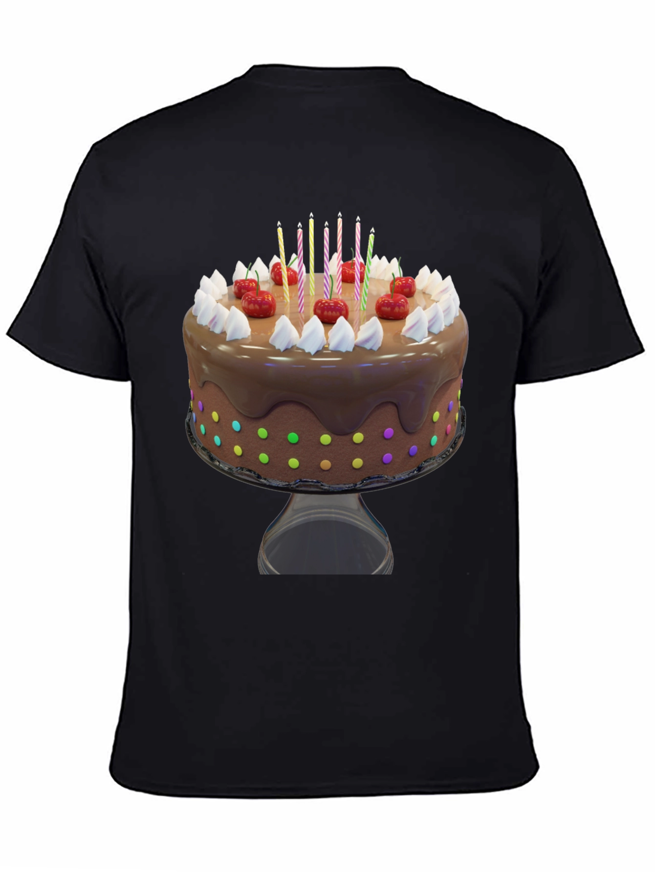 Birthday Cake Graphic Tee - Black Cotton T-Shirt