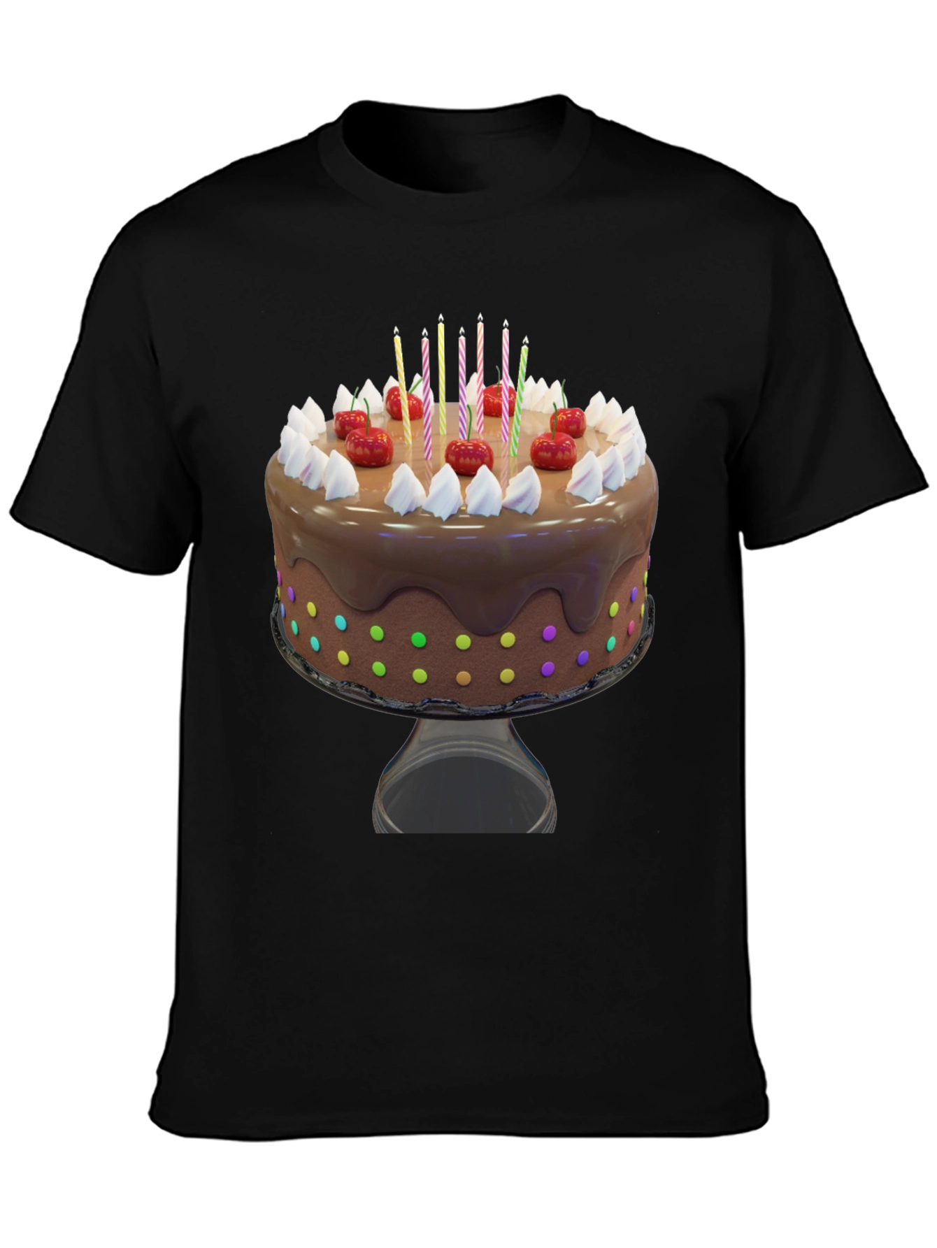 Birthday Cake Graphic Tee - Black Cotton T-Shirt