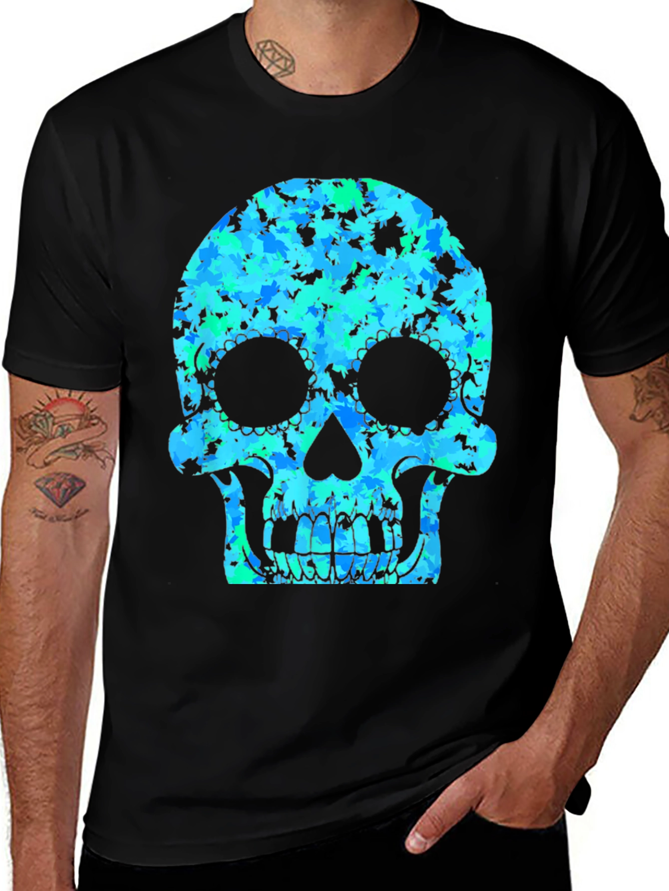 Skull Graphic Tee - Cool Camo Sugar Skull