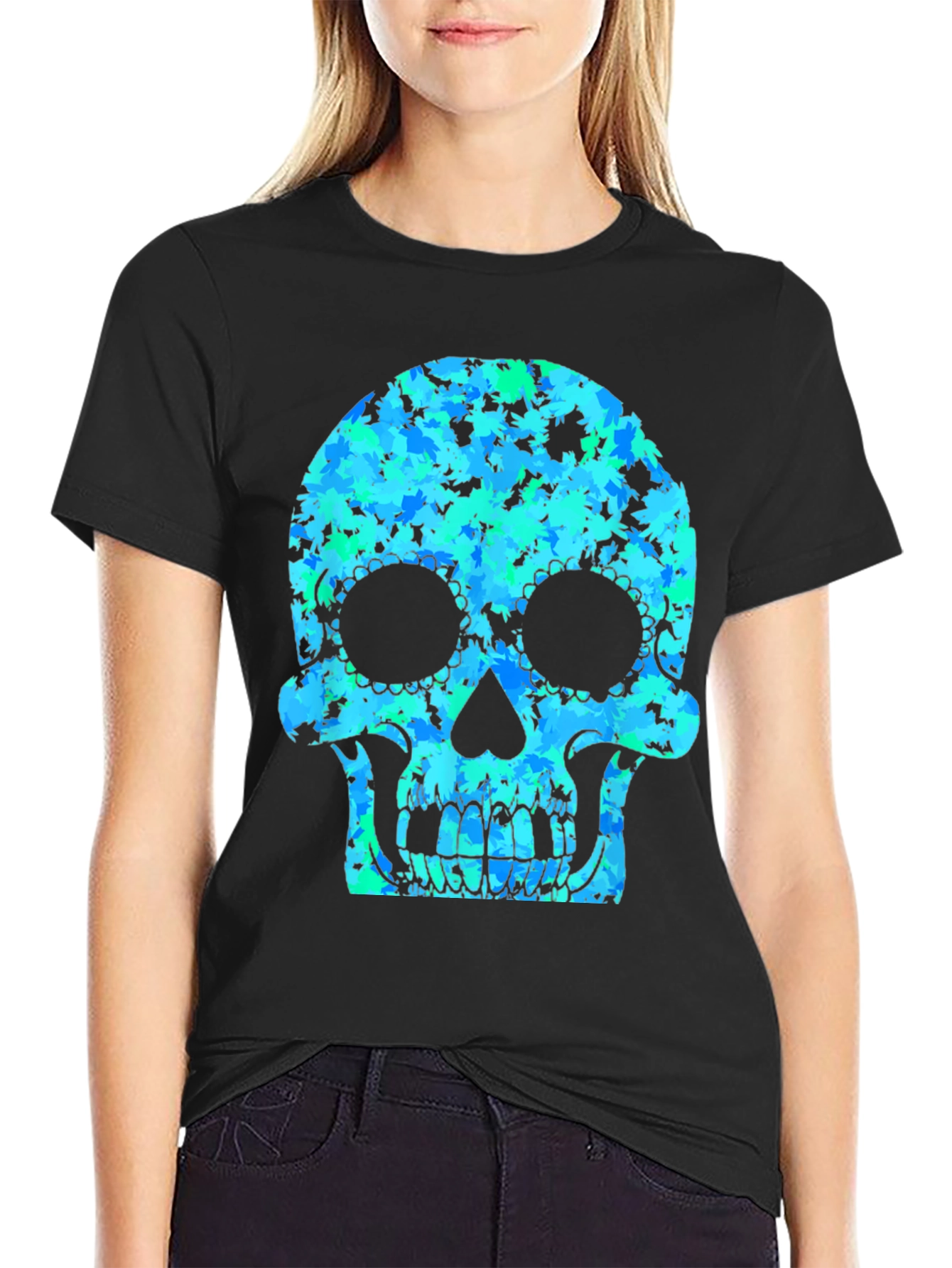 Skull Graphic Tee - Cool Camo Sugar Skull