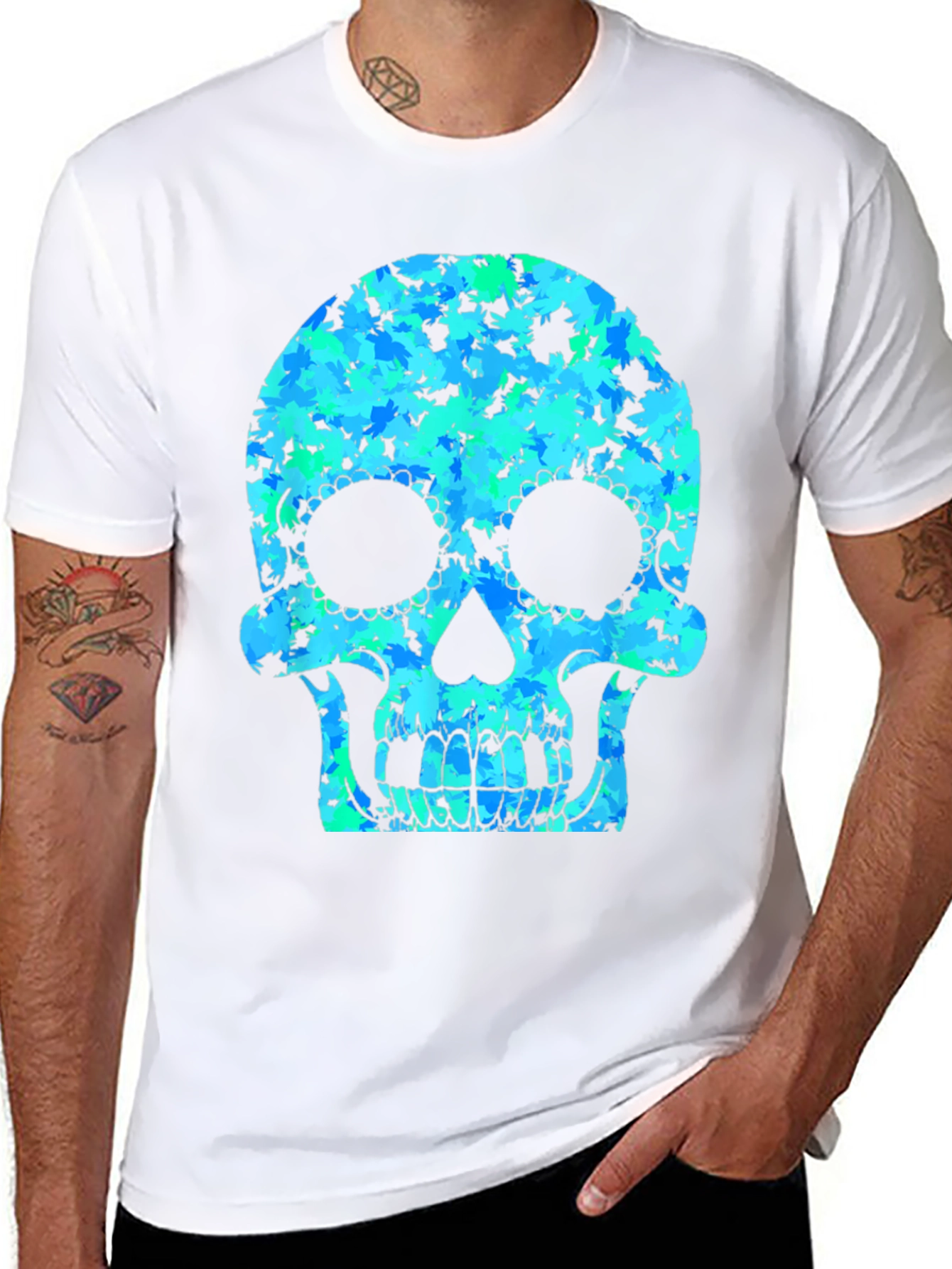 Skull Graphic Tee - Cool Camo Sugar Skull