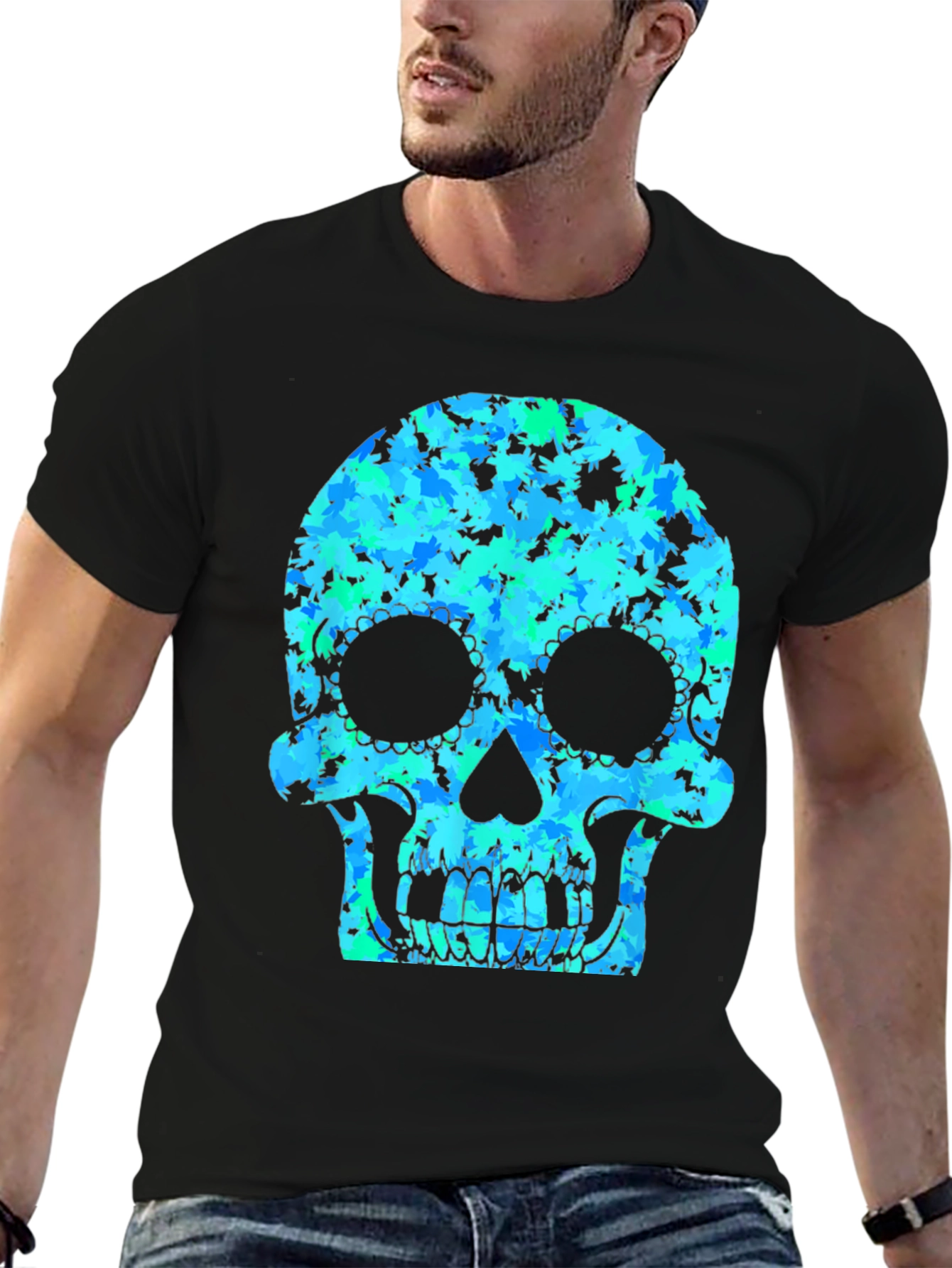Skull Graphic Tee - Cool Camo Sugar Skull