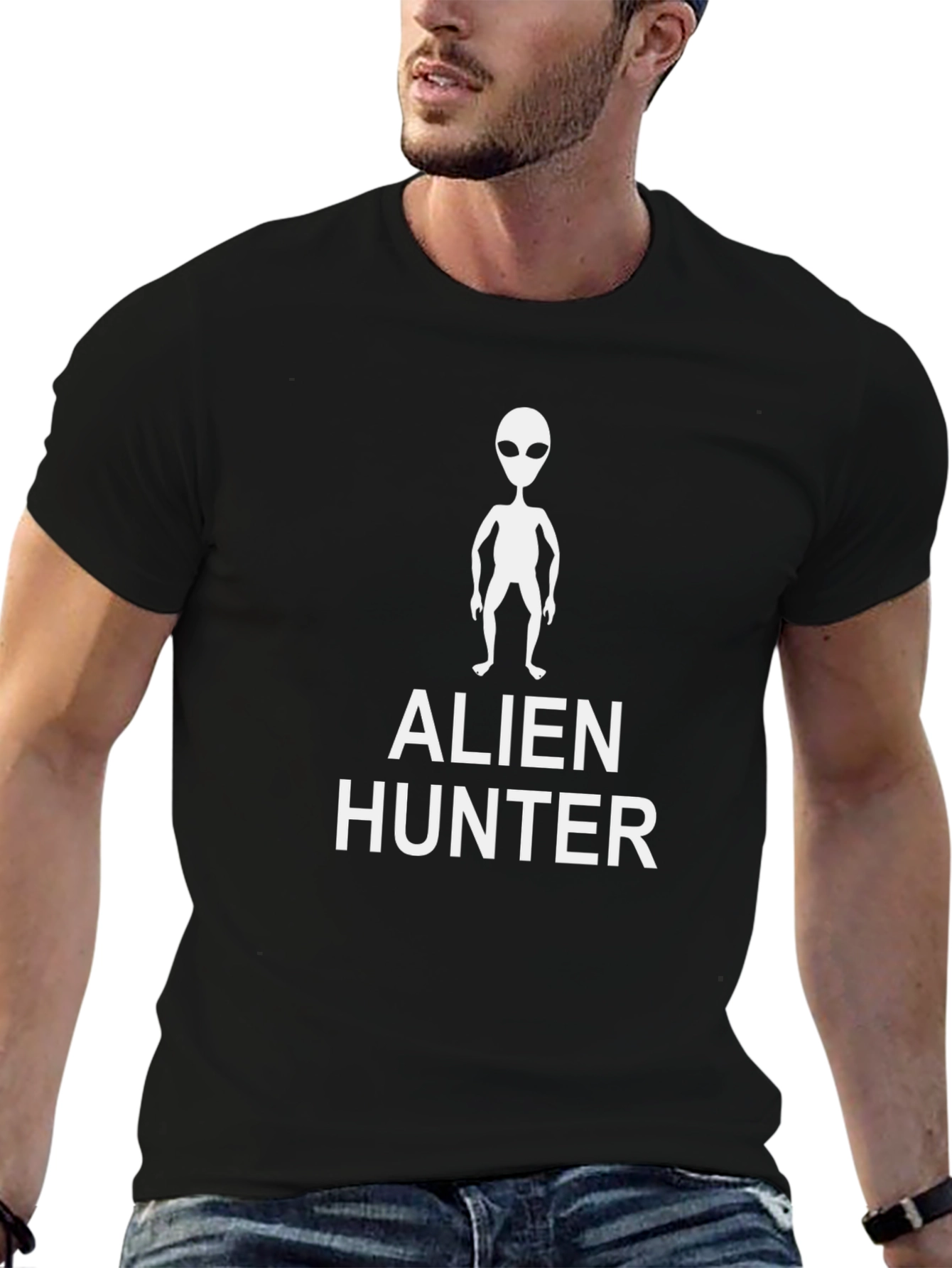 Alien Hunter Graphic Print T-Shirt - Black