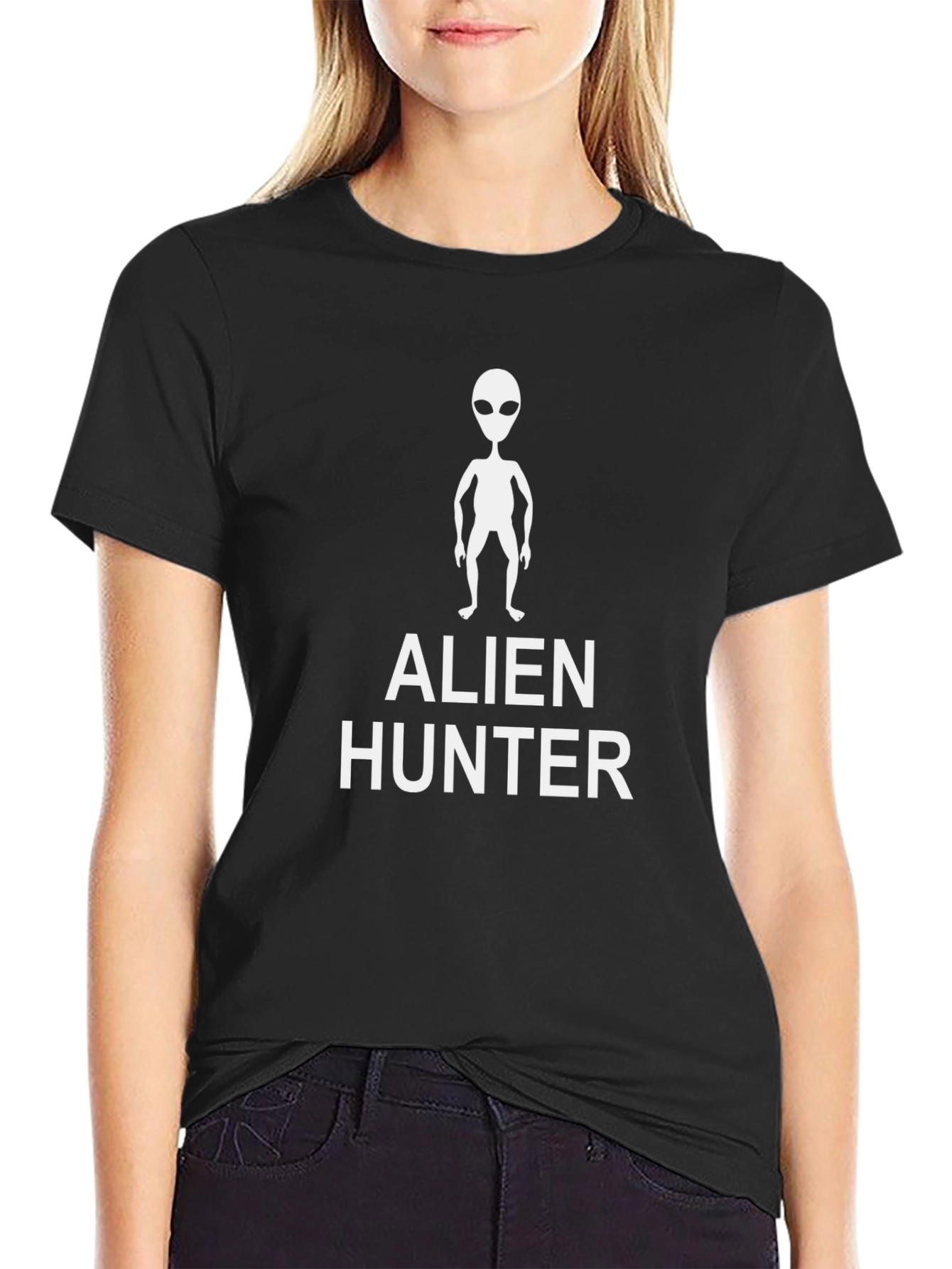 Alien Hunter Graphic Print T-Shirt - Black