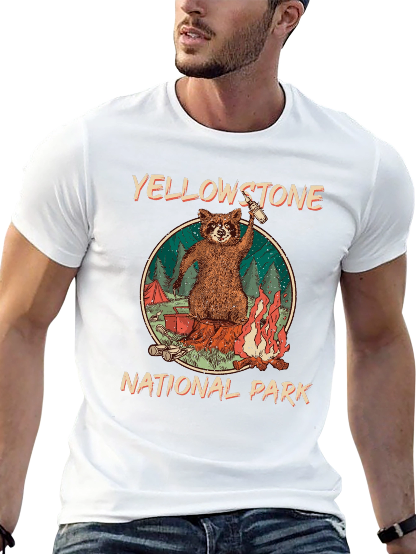 Yellowstone National Park Raccoon Graphic T-Shirt