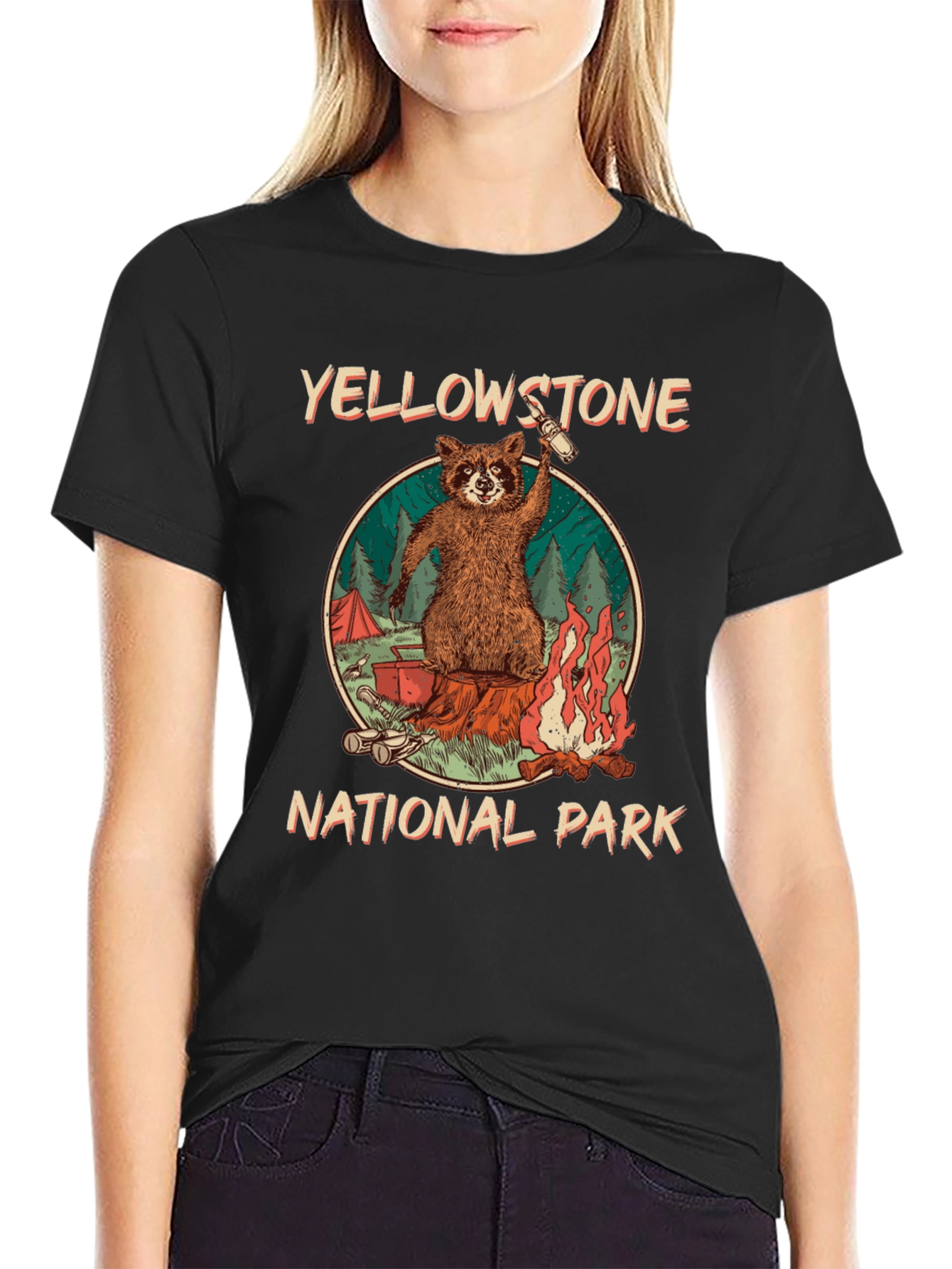 Yellowstone National Park Raccoon Graphic T-Shirt
