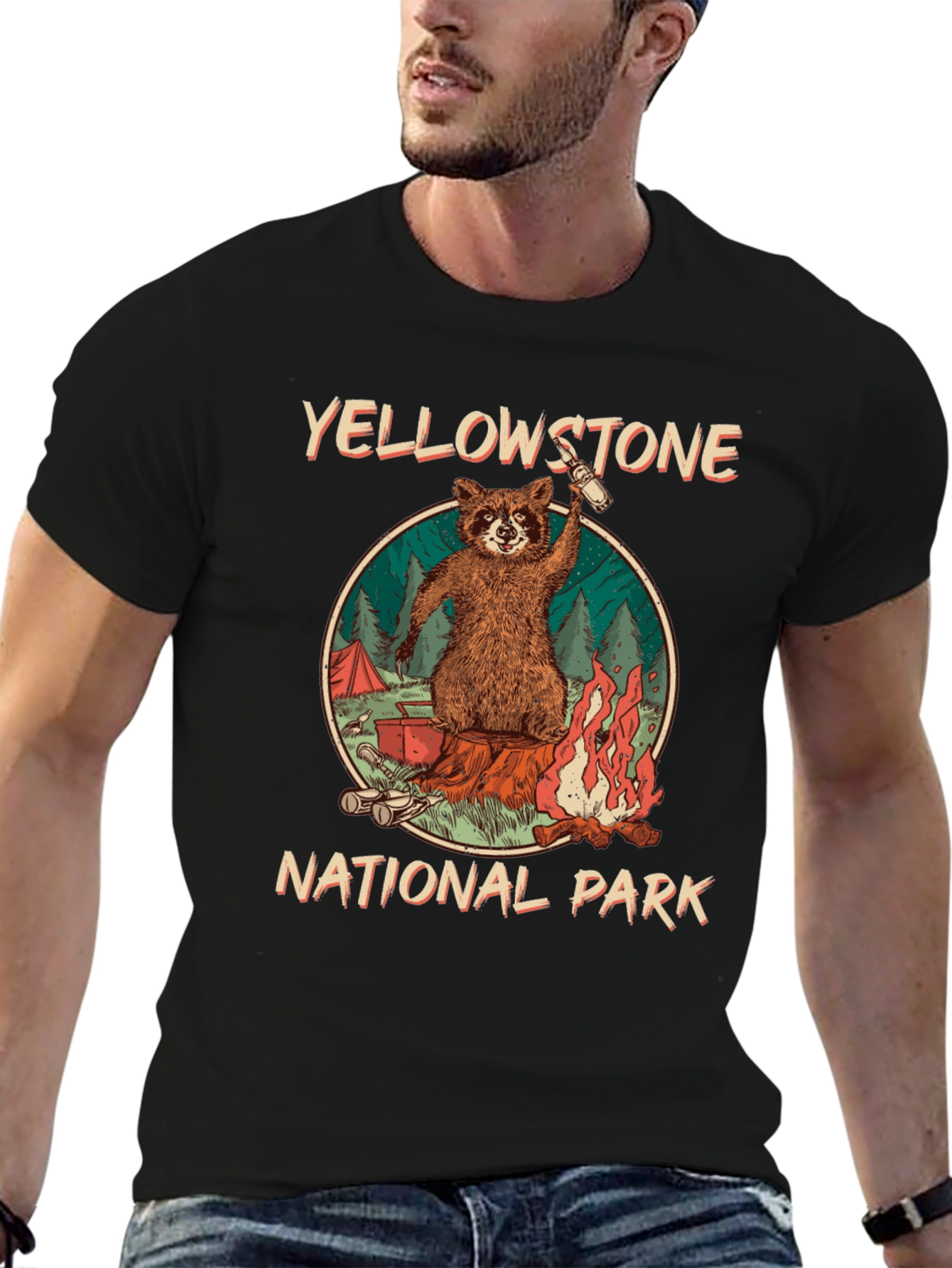 Yellowstone National Park Raccoon Graphic T-Shirt