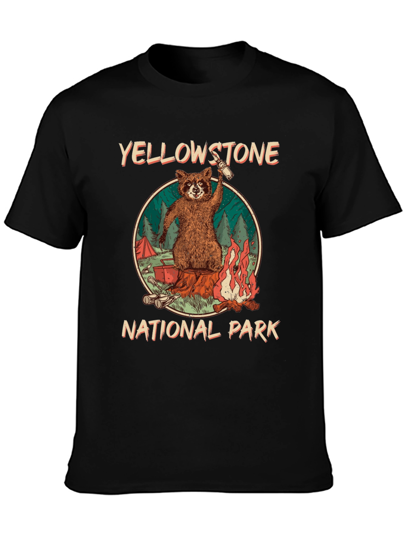 Yellowstone National Park Raccoon Graphic T-Shirt