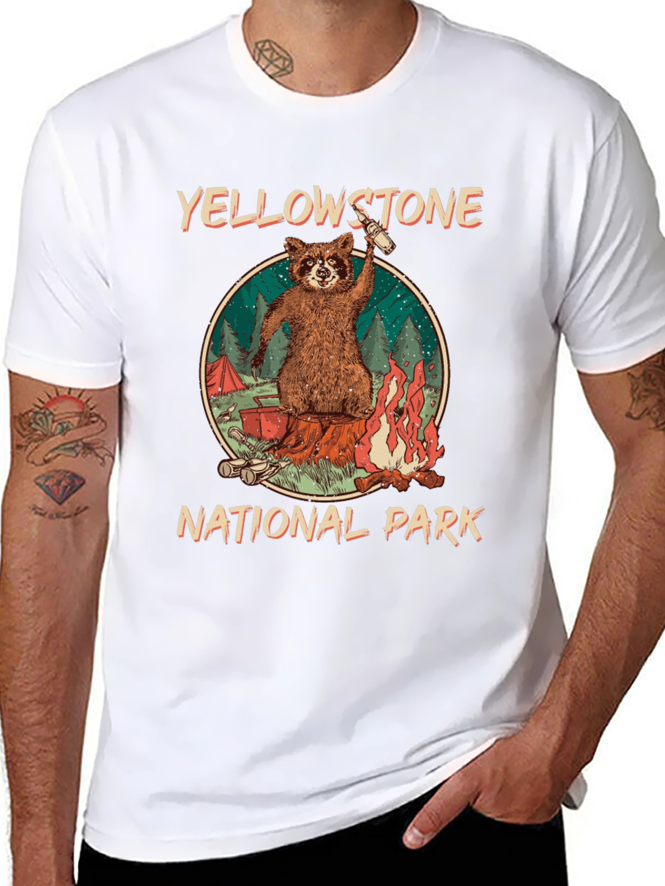 Yellowstone National Park Raccoon Graphic T-Shirt