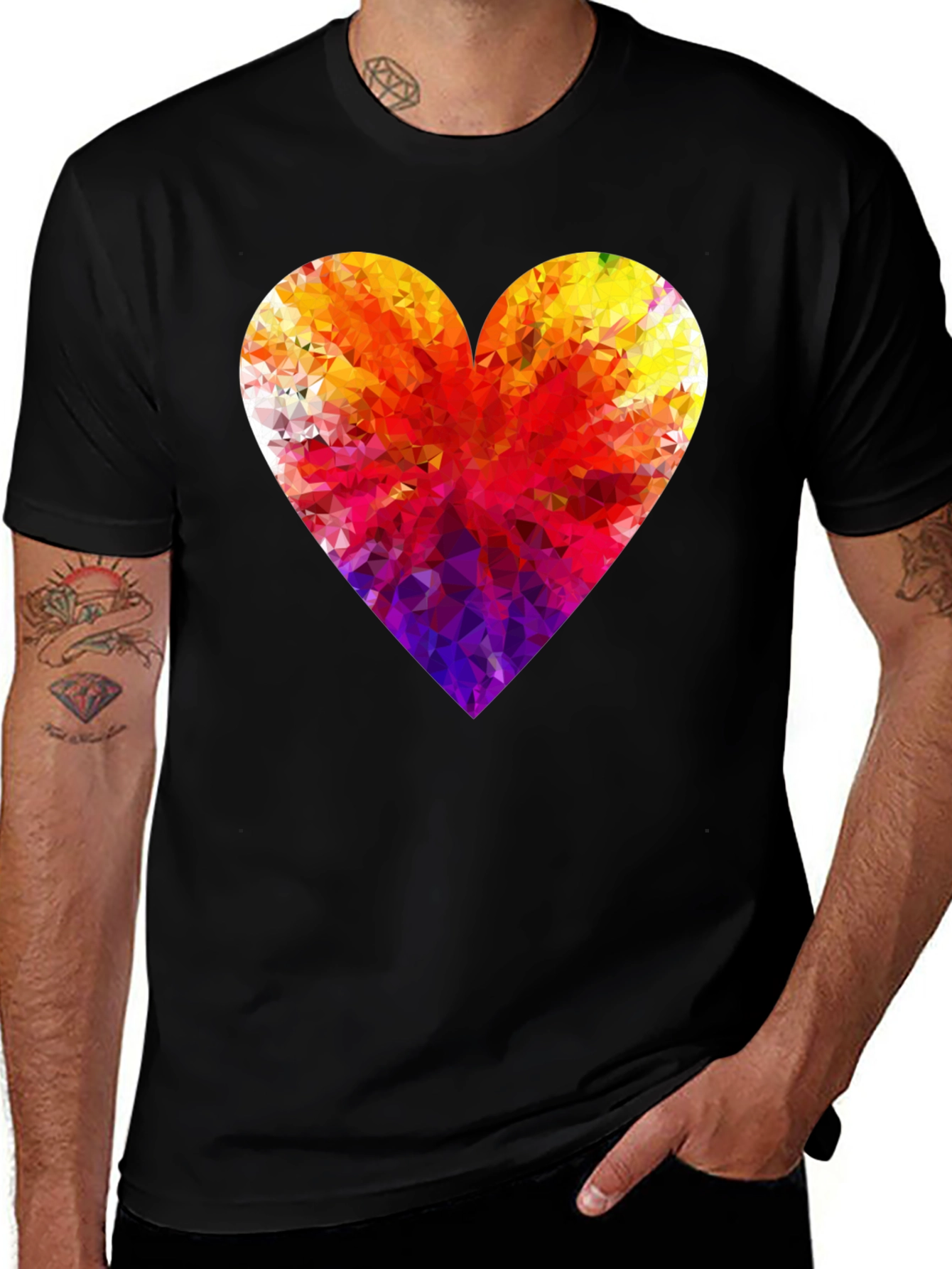 Geometric Heart Graphic Tee - Stylish Black T-Shirt