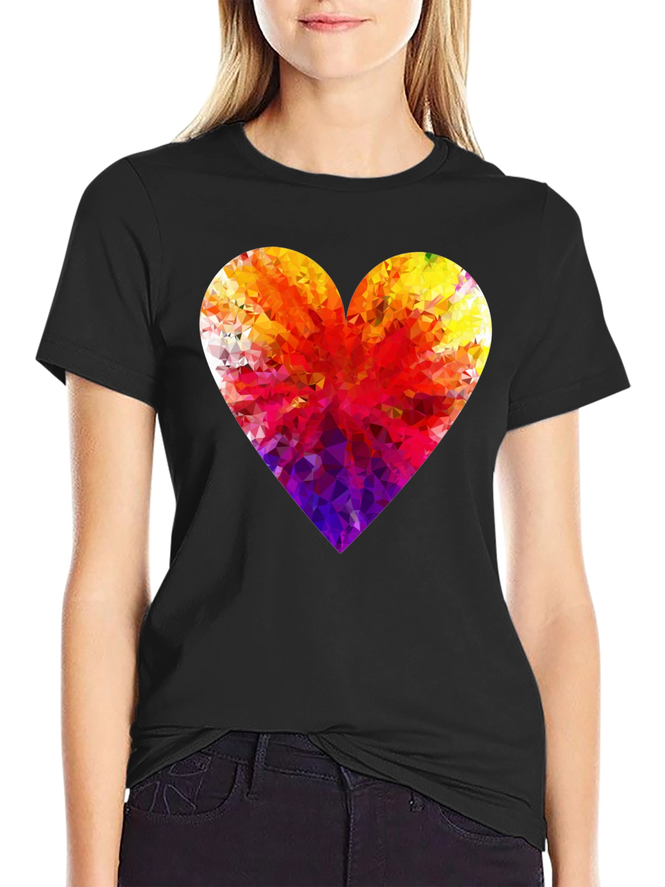 Geometric Heart Graphic Tee - Stylish Black T-Shirt