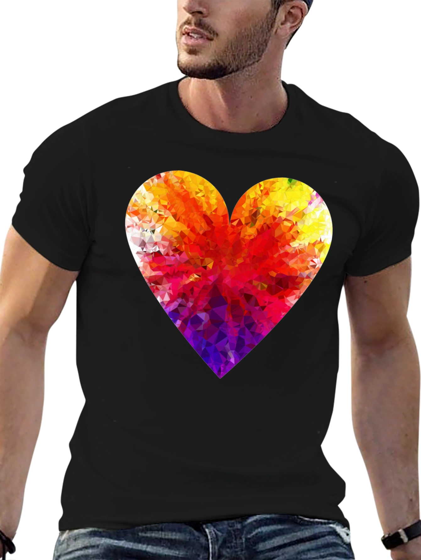 Geometric Heart Graphic Tee - Stylish Black T-Shirt