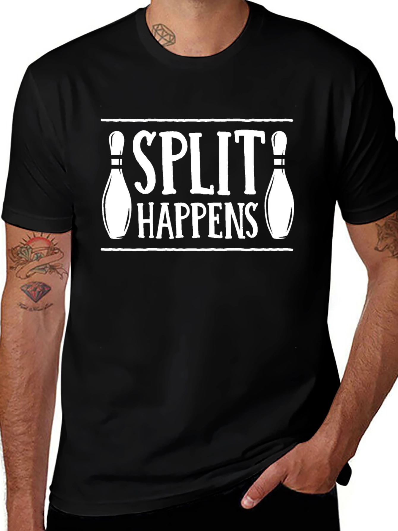 Split Happens Bowling T-Shirt - Black Graphic Tee