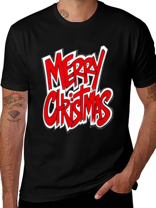 Merry Christmas Graphic Tee - Black Cotton Shirt