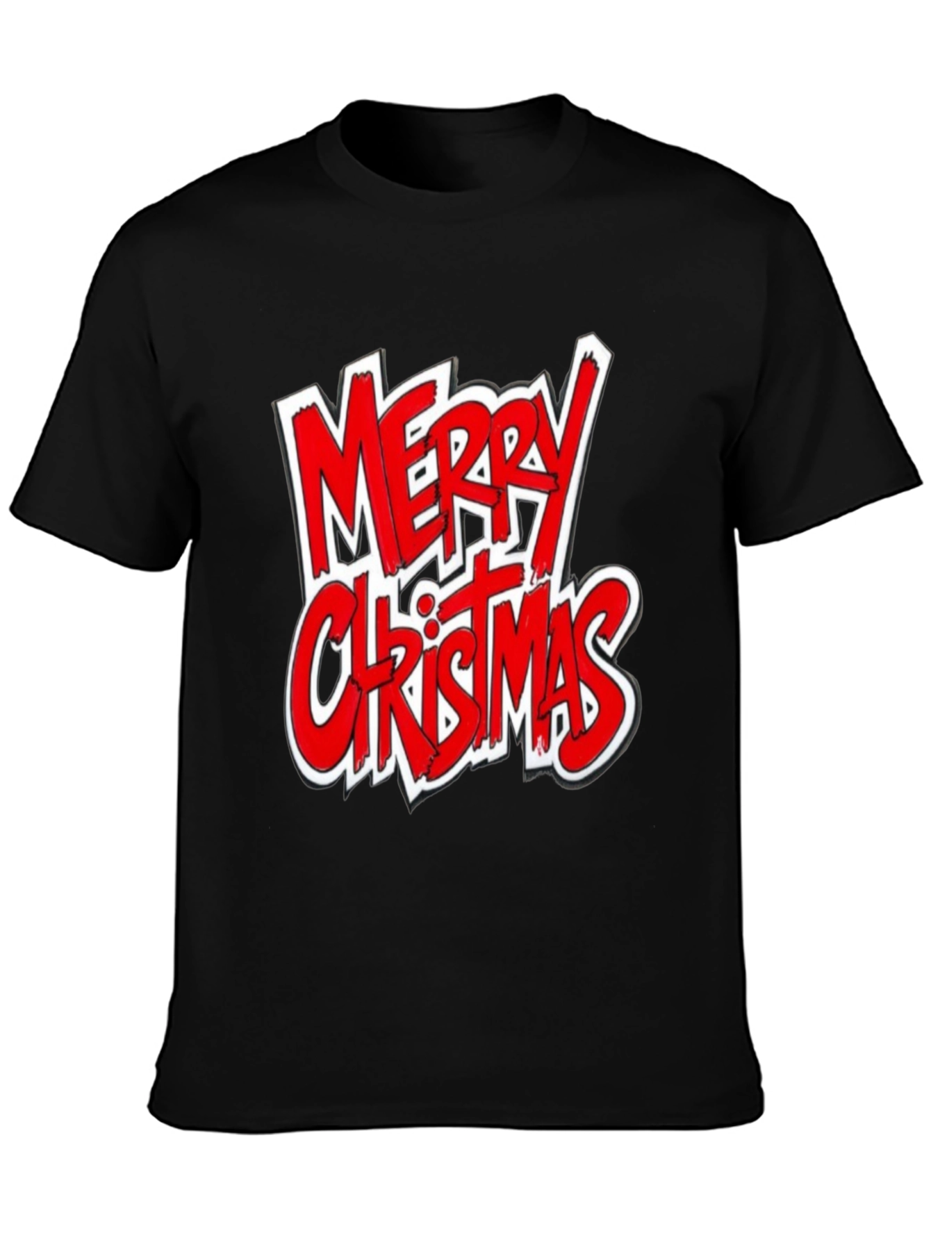 Merry Christmas Graphic Tee - Black Cotton Shirt