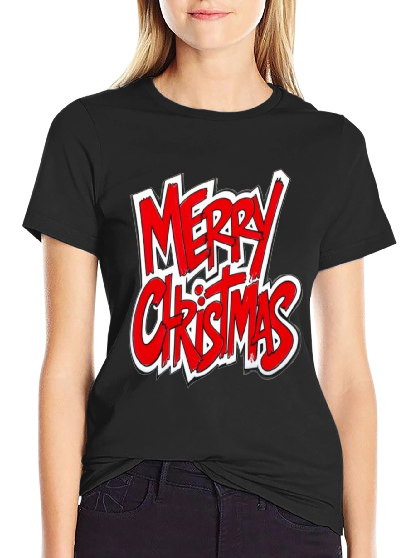 Merry Christmas Graphic Tee - Black Cotton Shirt