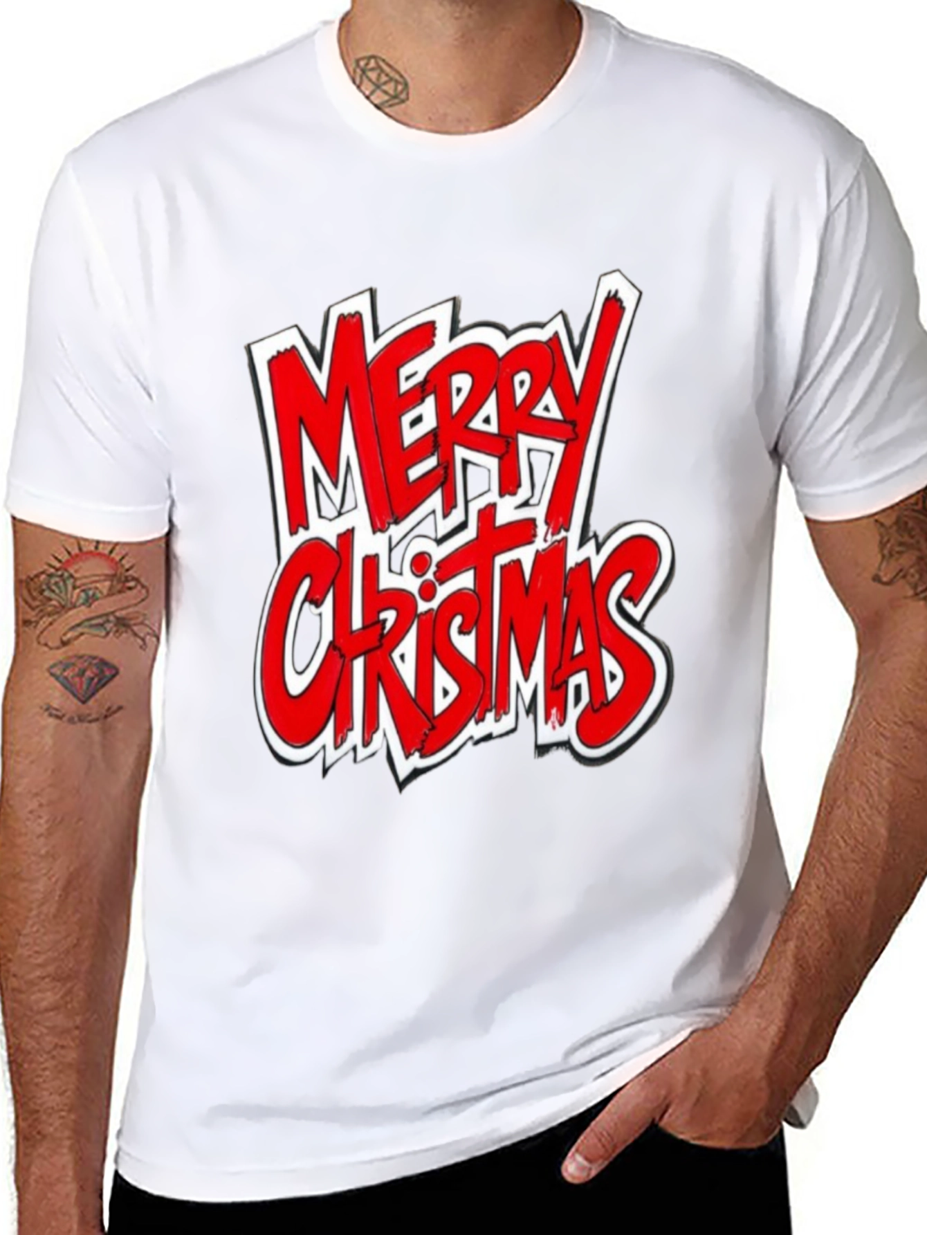 Merry Christmas Graphic Tee - Black Cotton Shirt