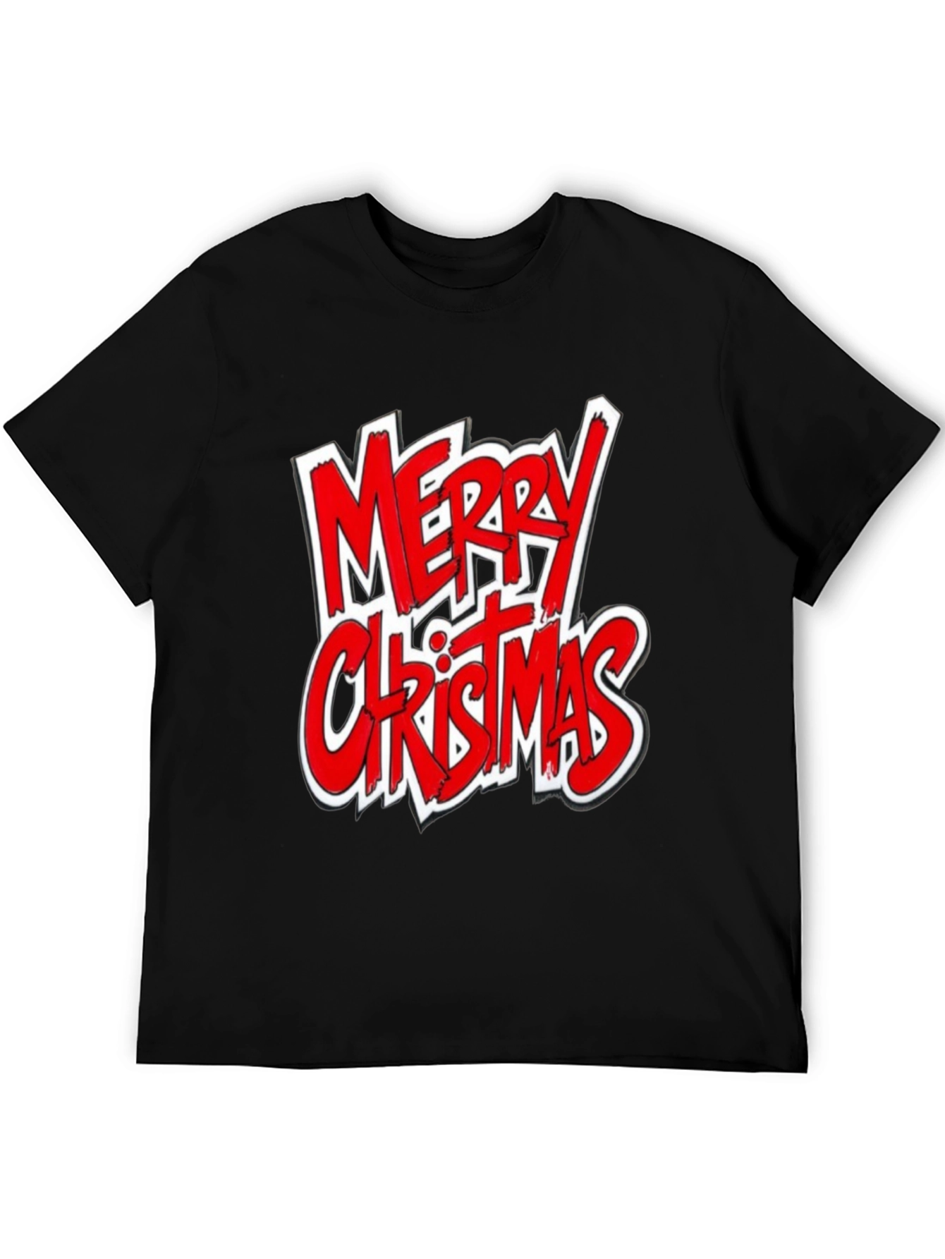 Merry Christmas Graphic Tee - Black Cotton Shirt