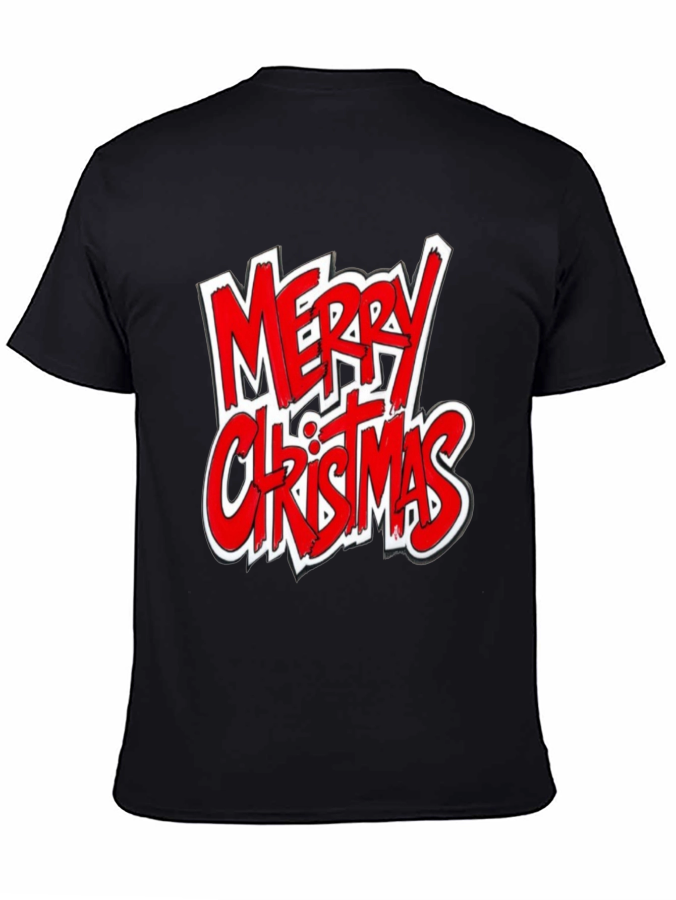 Merry Christmas Graphic Tee - Black Cotton Shirt