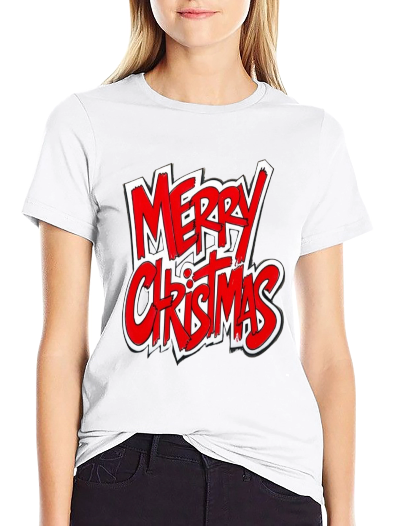 Merry Christmas Graphic Tee - Black Cotton Shirt