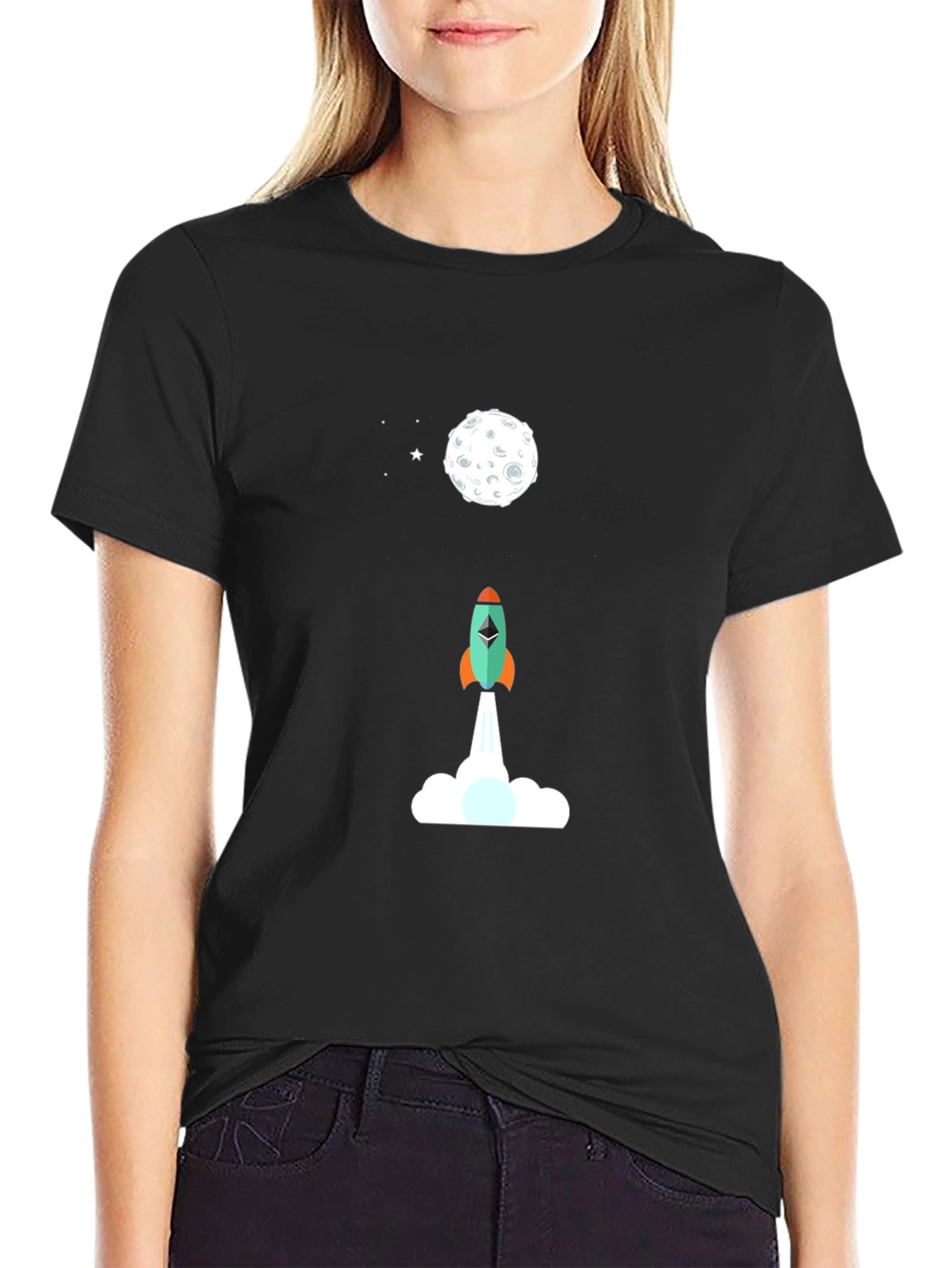 Ethereum Rocket to the Moon Black T-Shirt