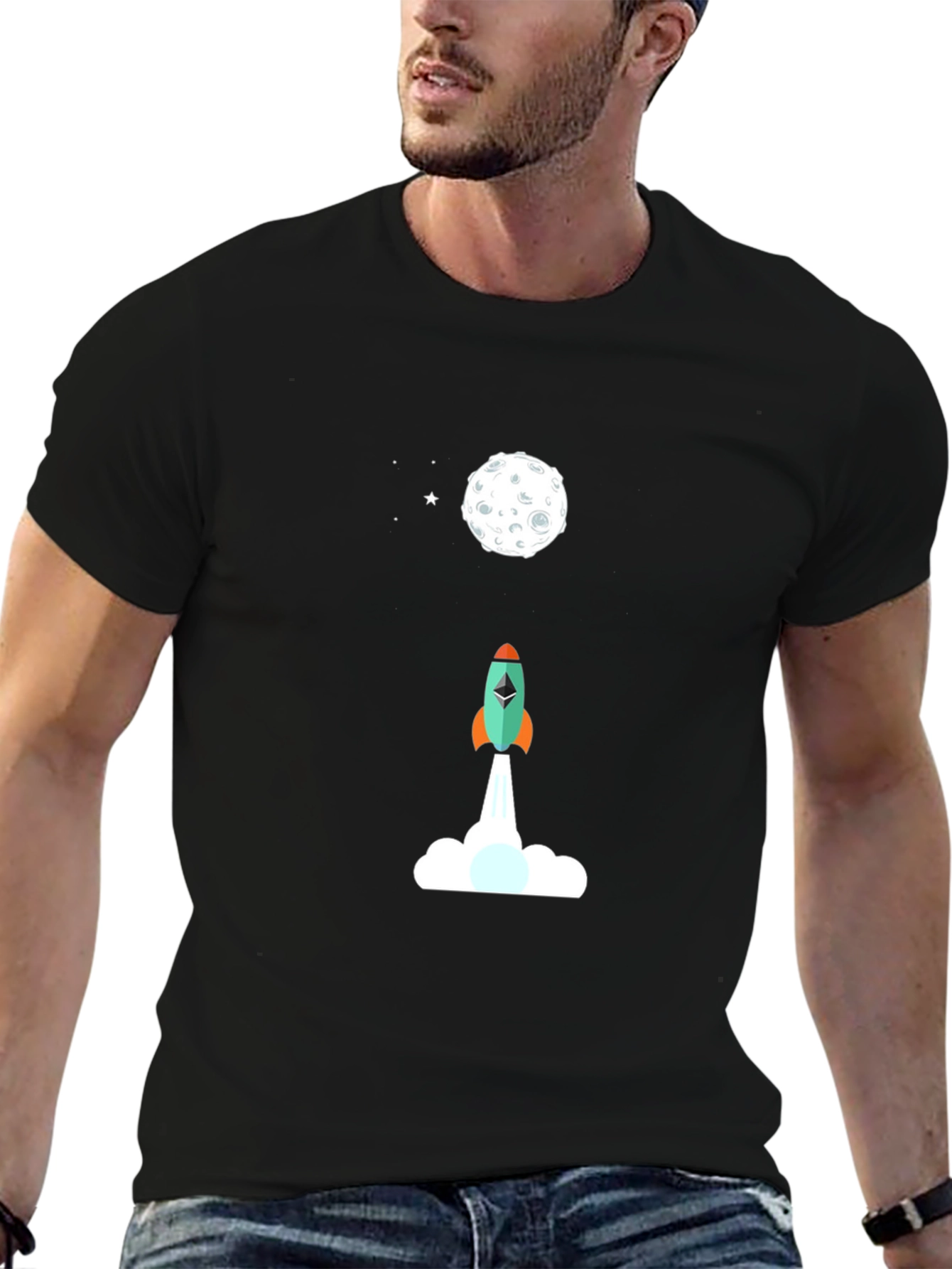 Ethereum Rocket to the Moon Black T-Shirt