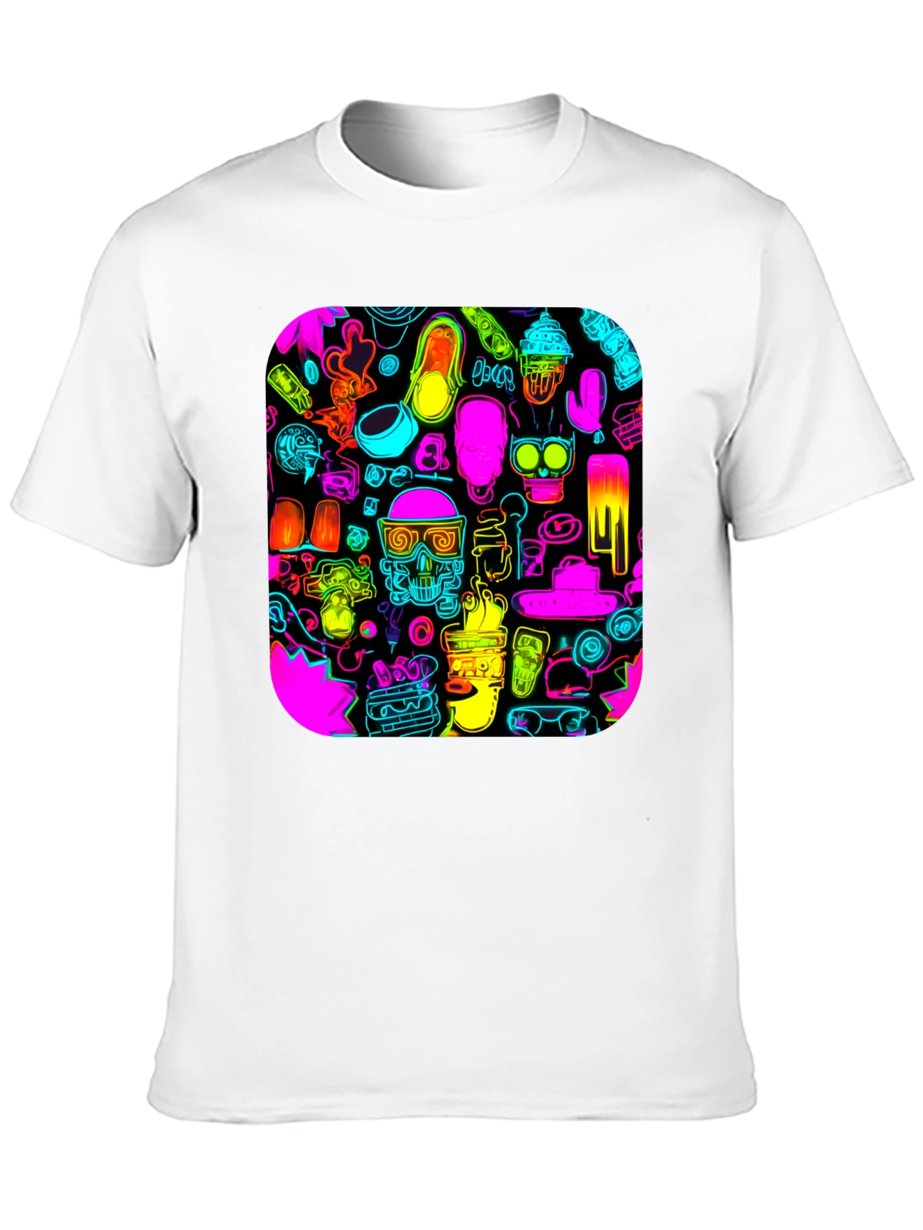 Neon Doodle Pattern Black T-Shirt
