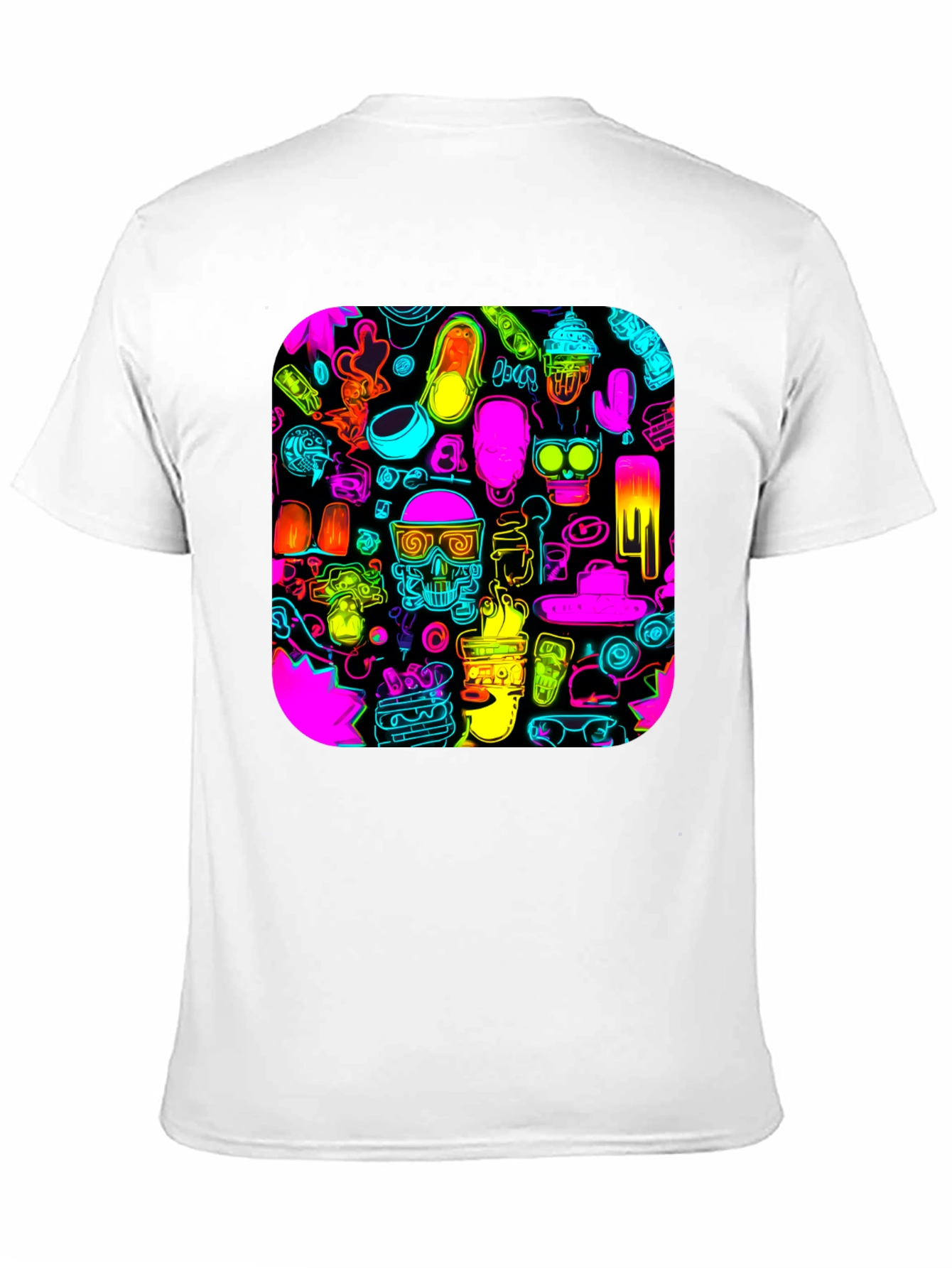 Neon Doodle Pattern Black T-Shirt