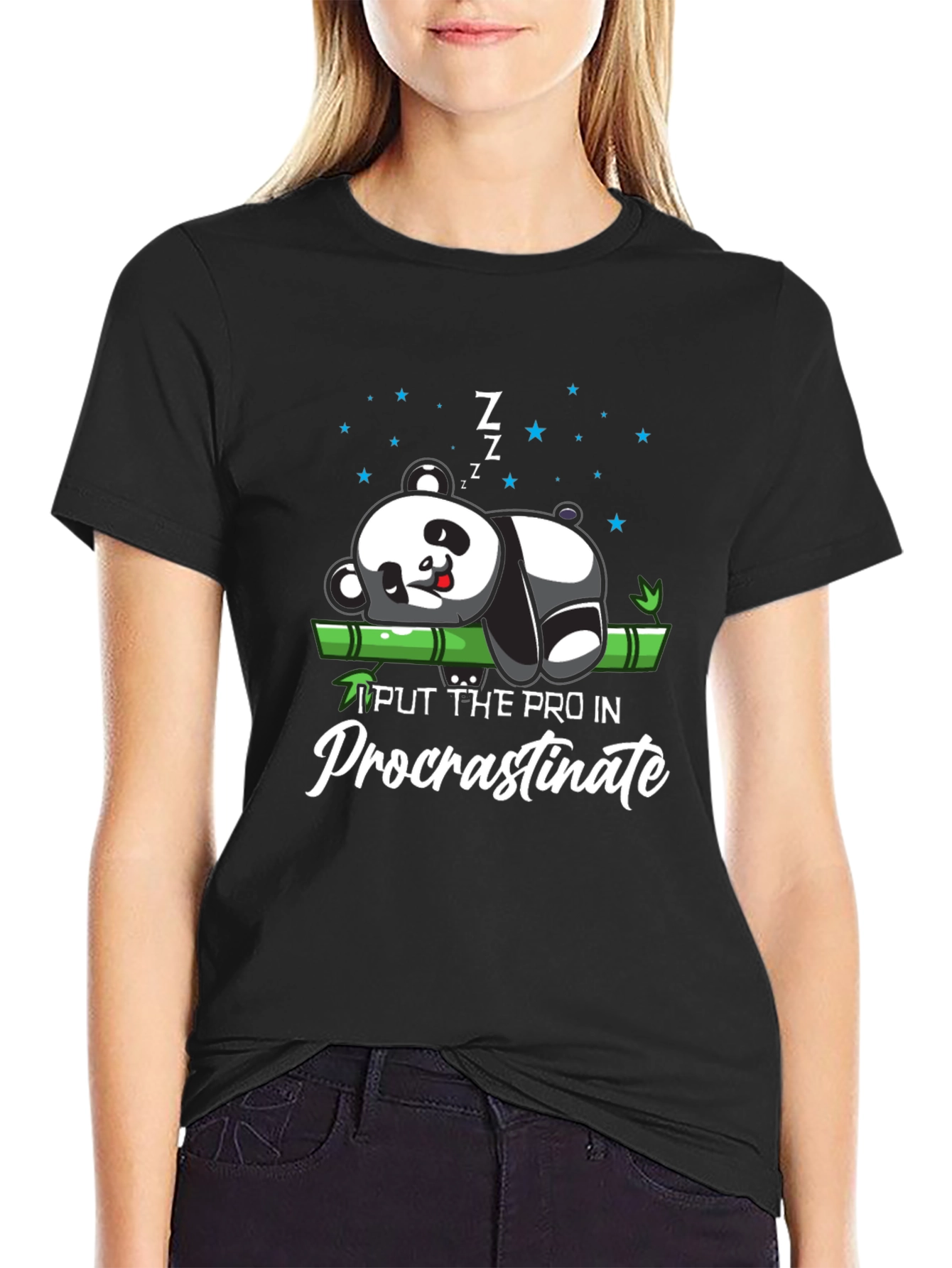 Procrastinating Panda Black T-Shirt