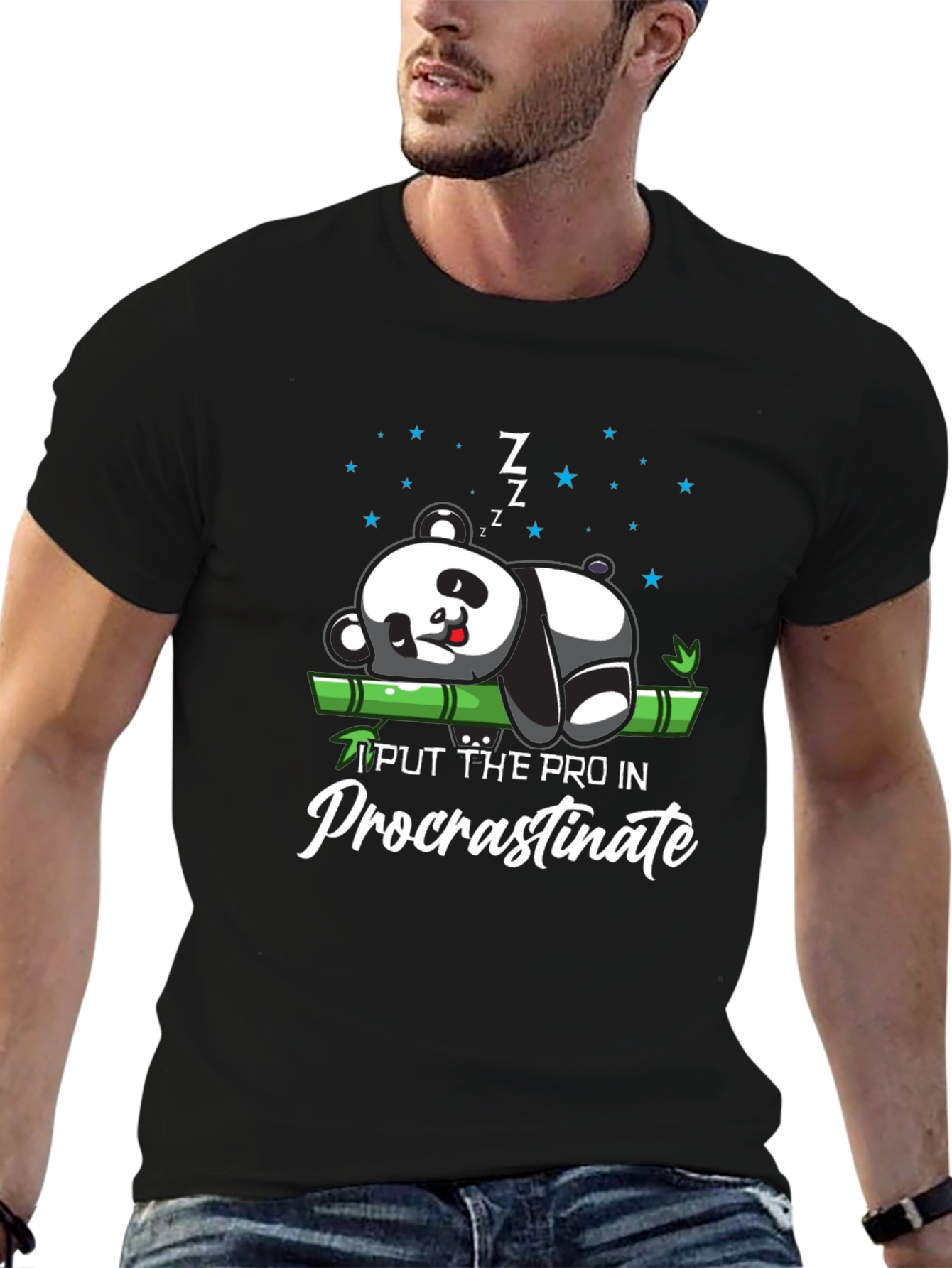 Procrastinating Panda Black T-Shirt