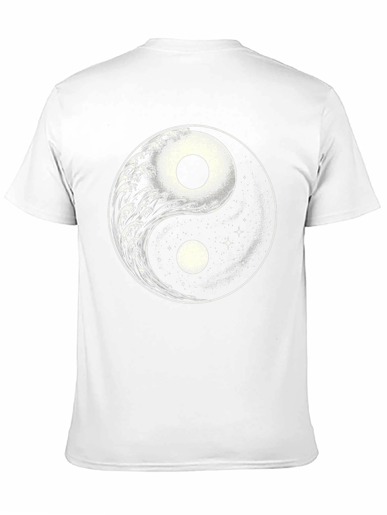 Yin Yang Wave & Stars Graphic T-Shirt - Black