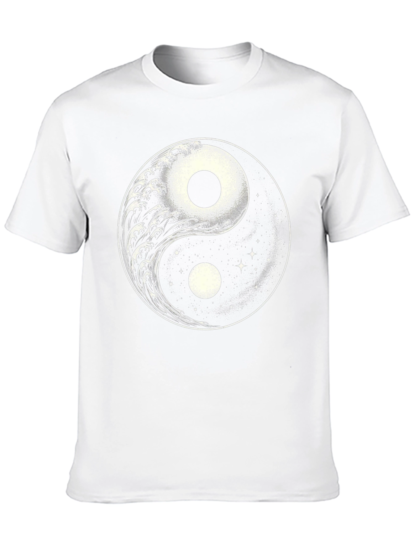 Yin Yang Wave & Stars Graphic T-Shirt - Black