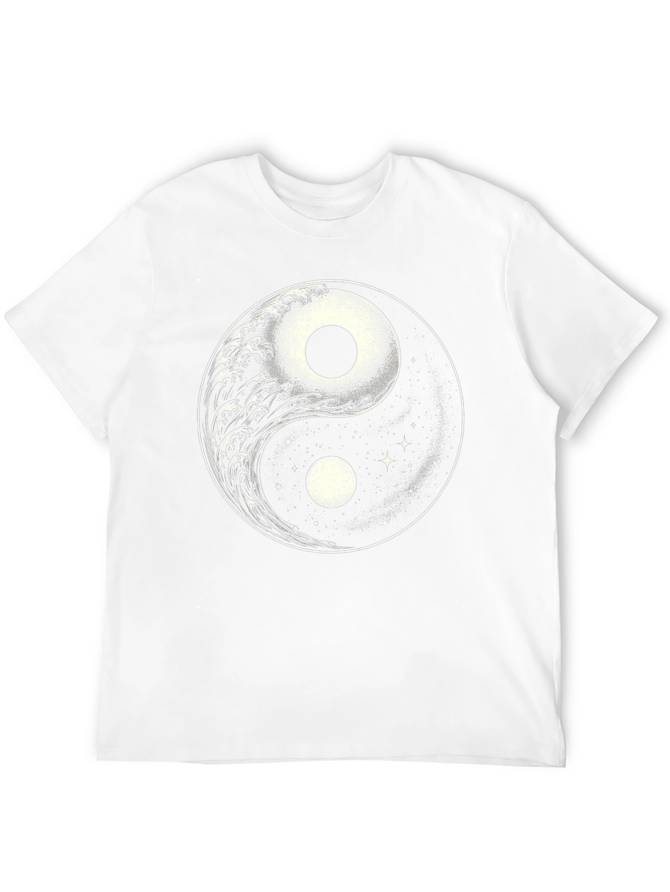 Yin Yang Wave & Stars Graphic T-Shirt - Black