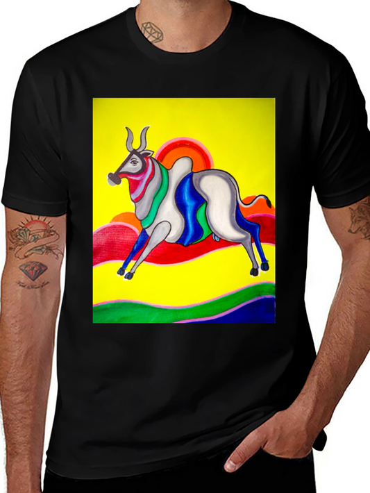 Colorful Bull Graphic Tee - Artistic Print